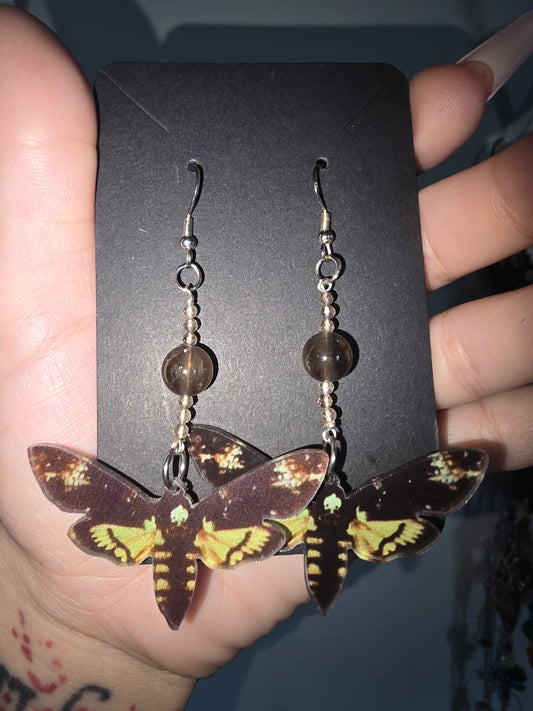 Death Moth Smokey Quartz Earrings
