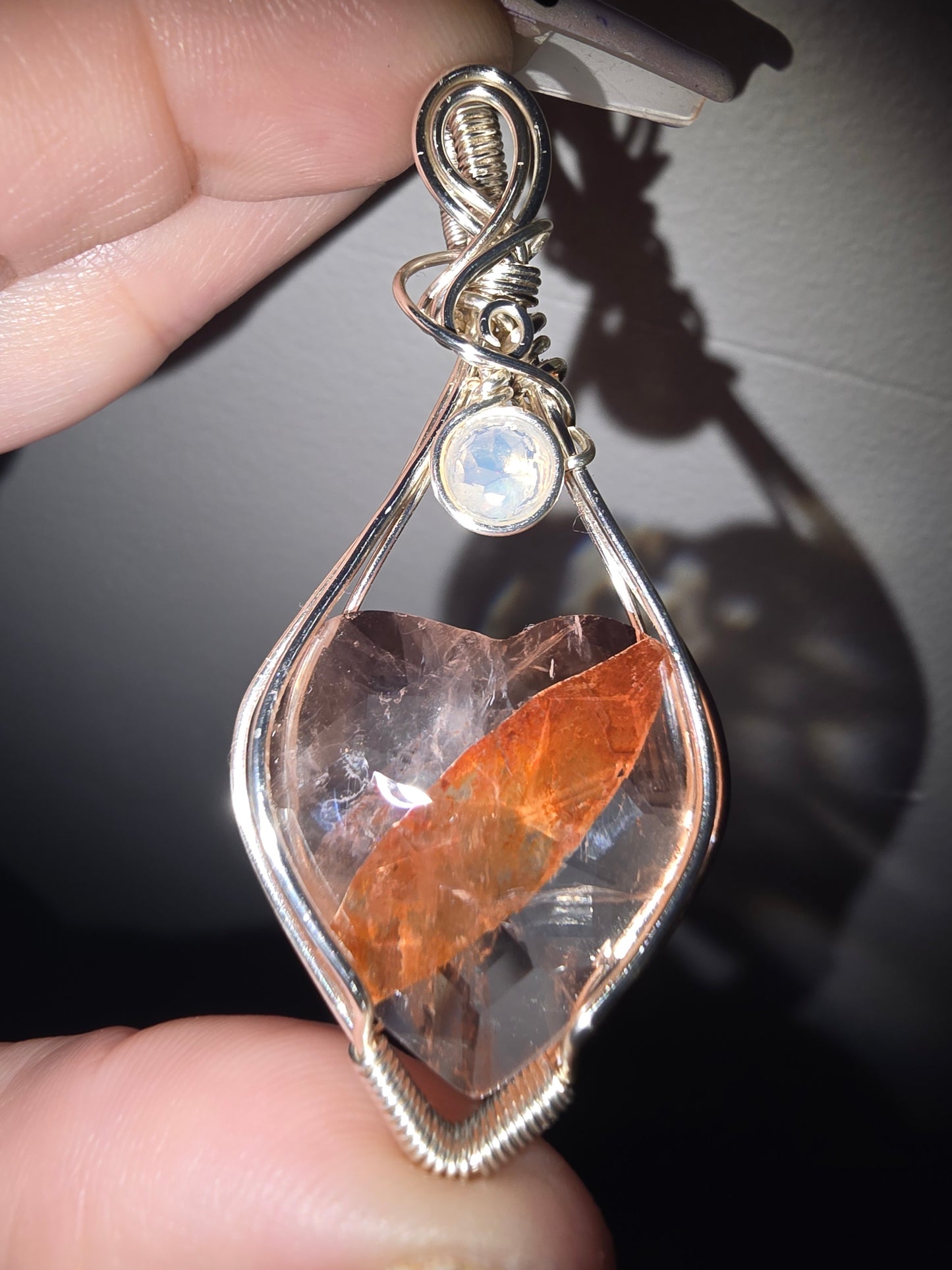 Heart-Shaped Fire Quartz Pendant with Ethiopian Opal Accent | Passion, Courage & Emotional Healing