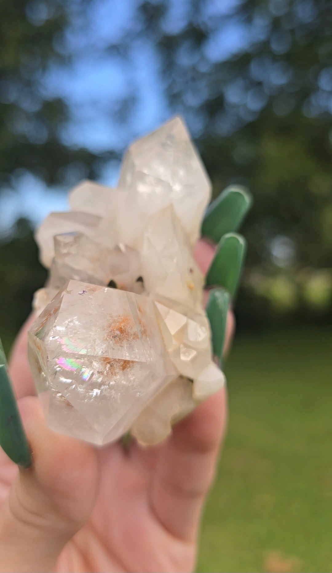 Quartz Cluster with Epidote | Clarity & Growth