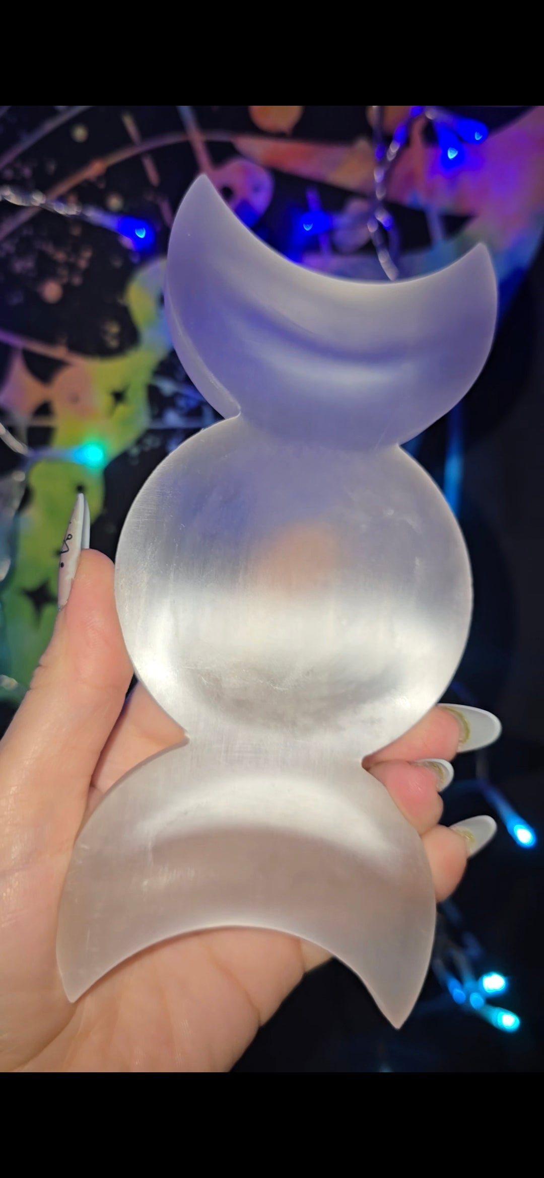 Triple Moon Selenite Charging Plate | Crystal Charging Dish