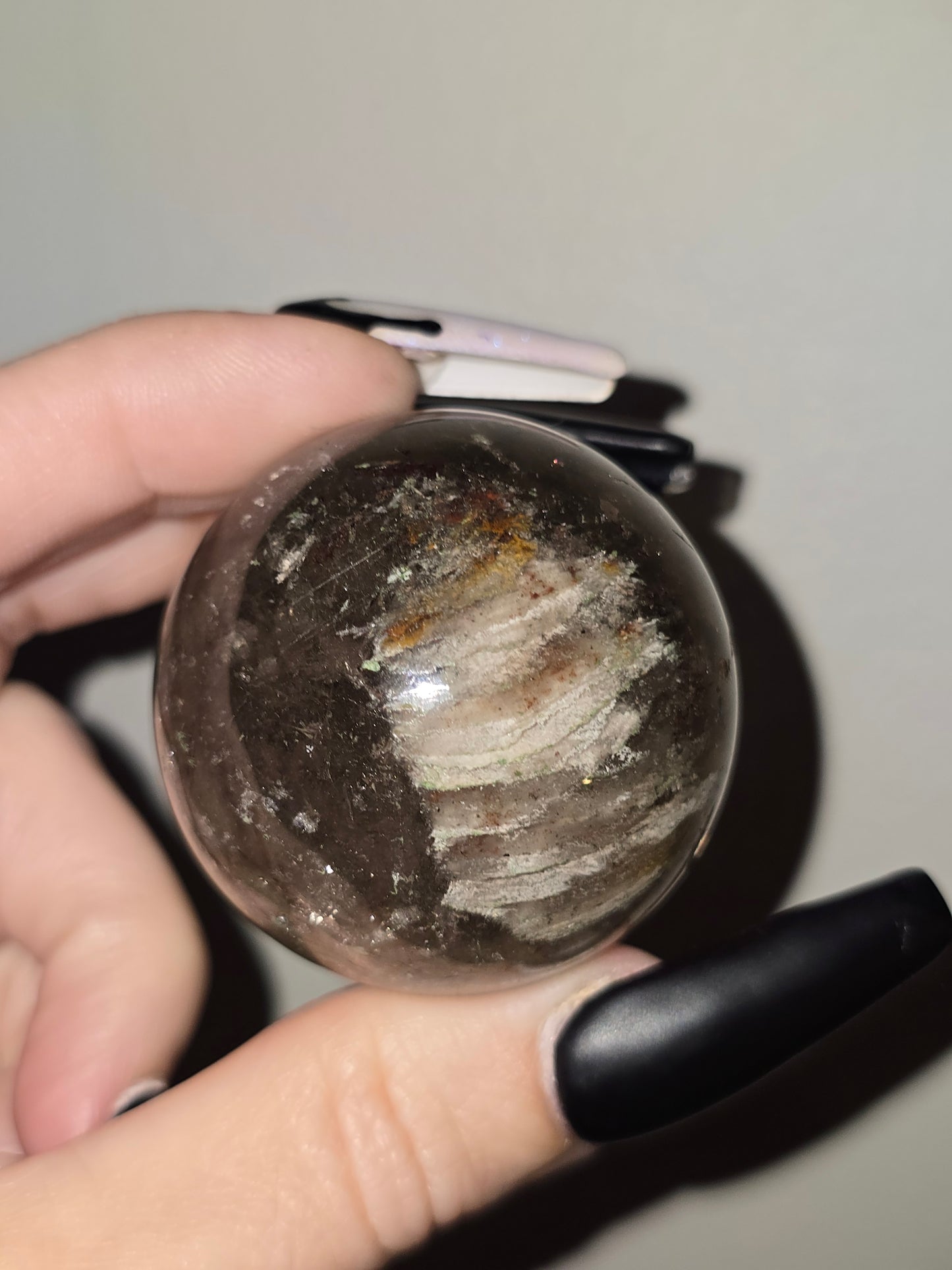 Smoky Quartz Sphere with Thousand Layer Garden Inclusion | Grounding, Growth & Transformation
