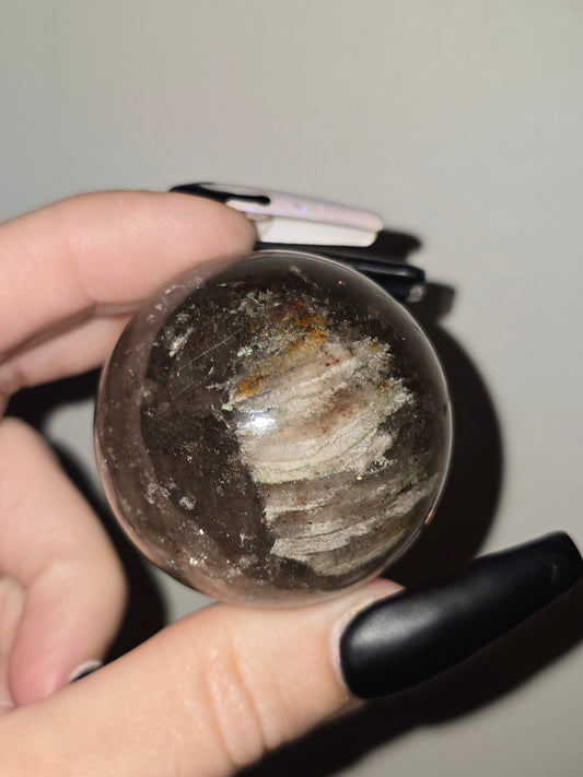 Smoky Quartz Sphere with Thousand Layer Garden Inclusion | Grounding, Growth & Transformation