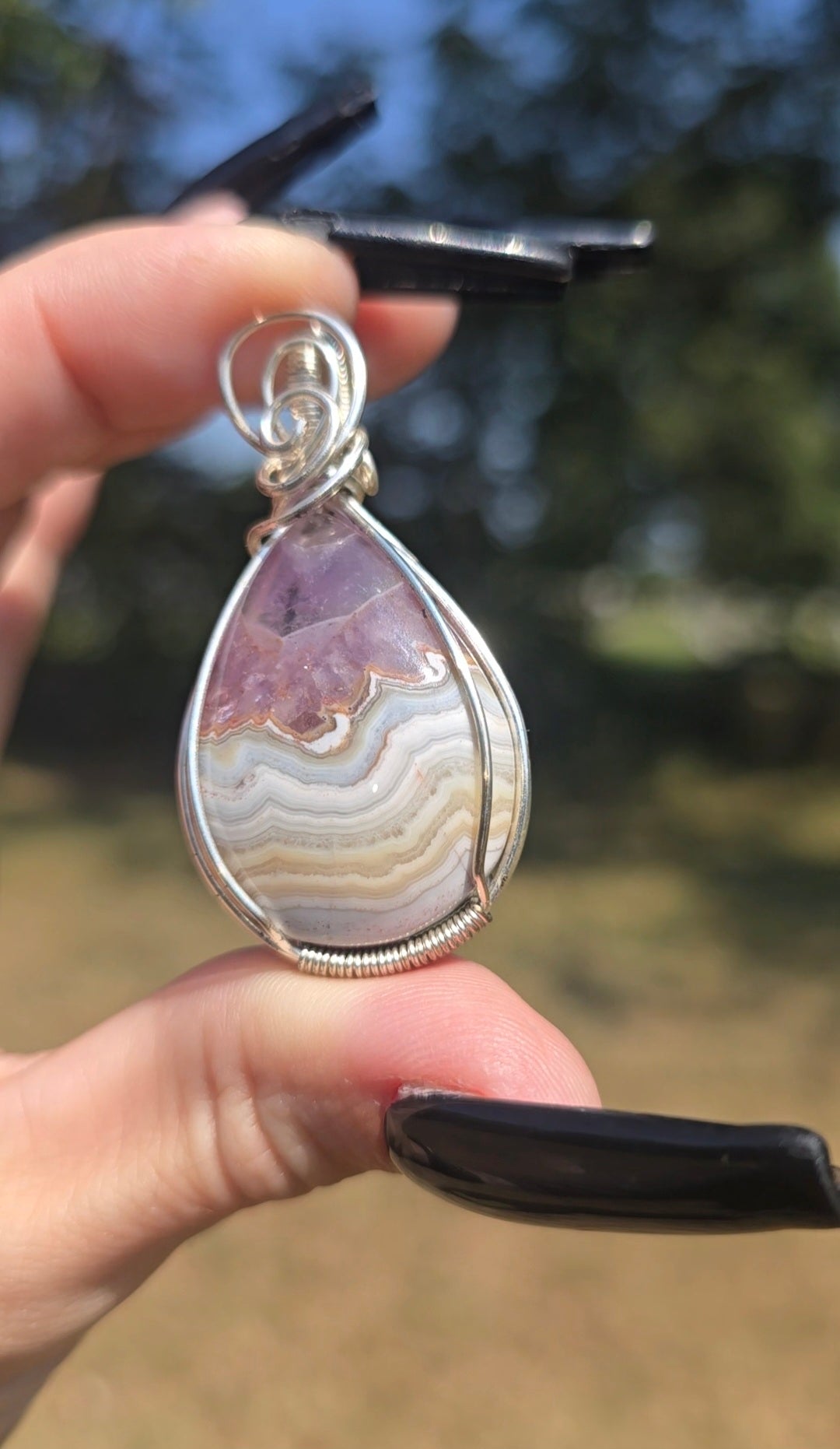Crazy Lace Agate & Amethyst Pendant | Joy & Peace