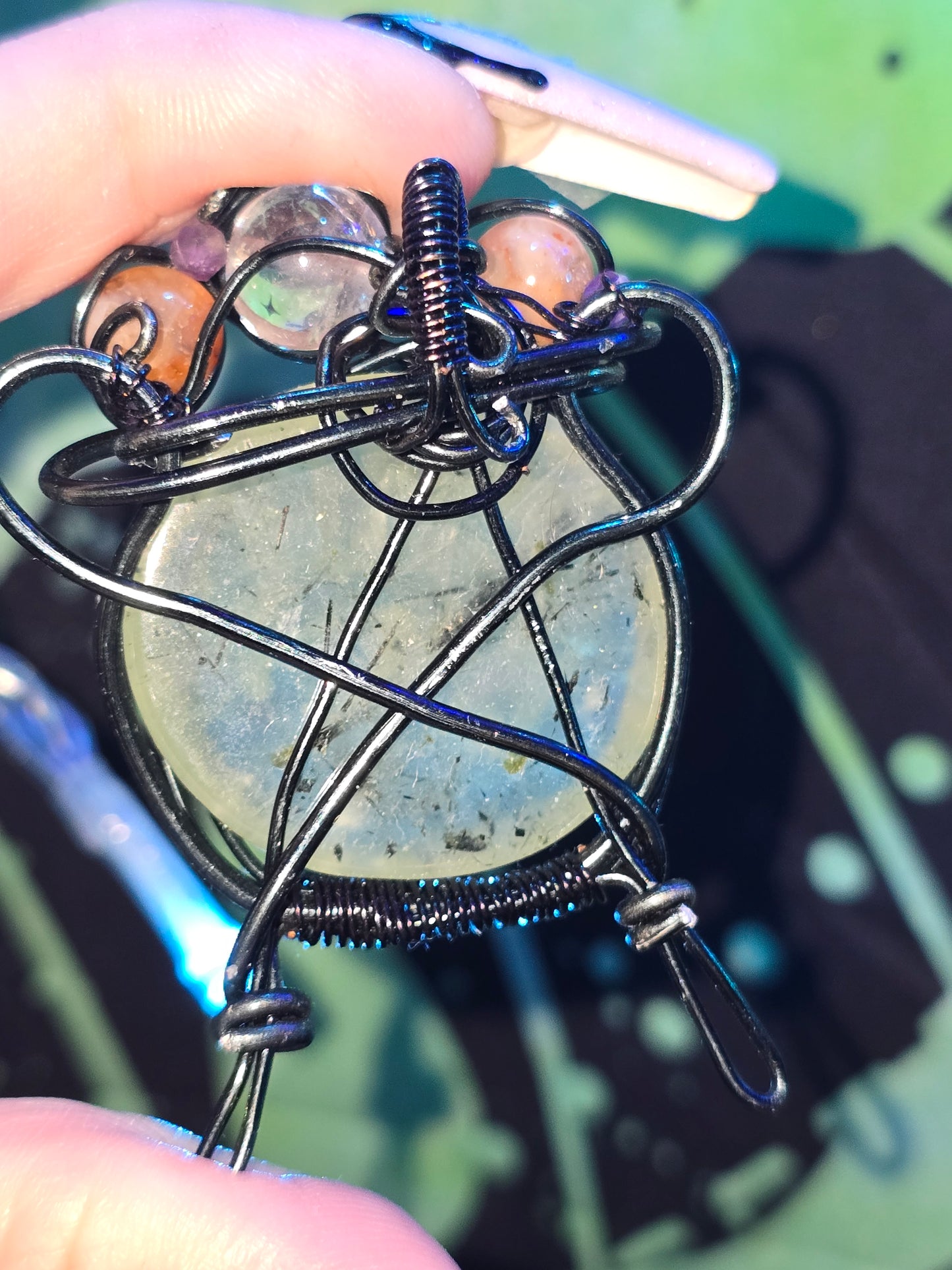 Handcrafted Prehnite Witch's Cauldron Pendant | One-of-a-Kind Artisan Piece