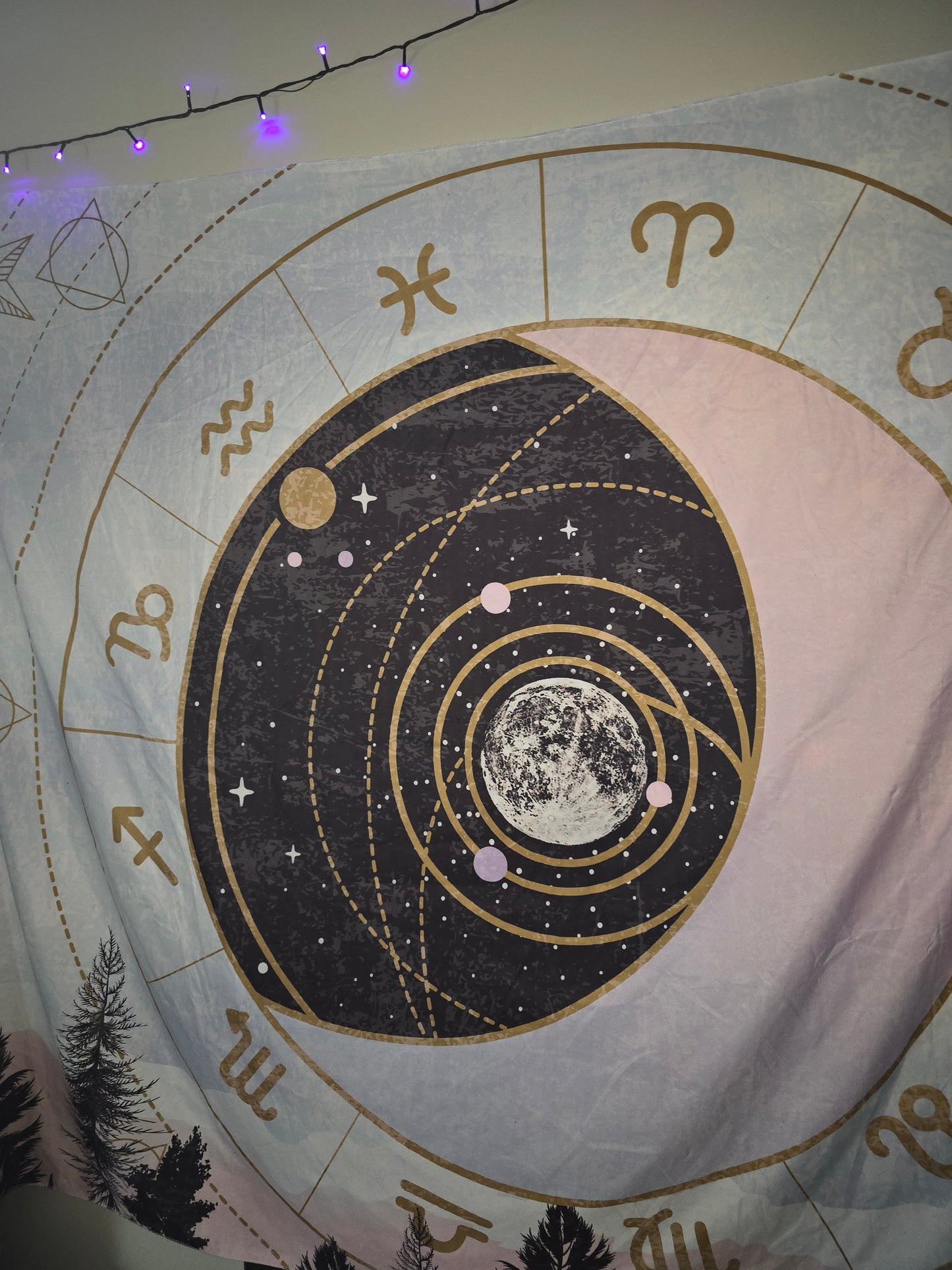Pink Moon Zodiac Tapestry | Celestial Astrology Wall Hanging