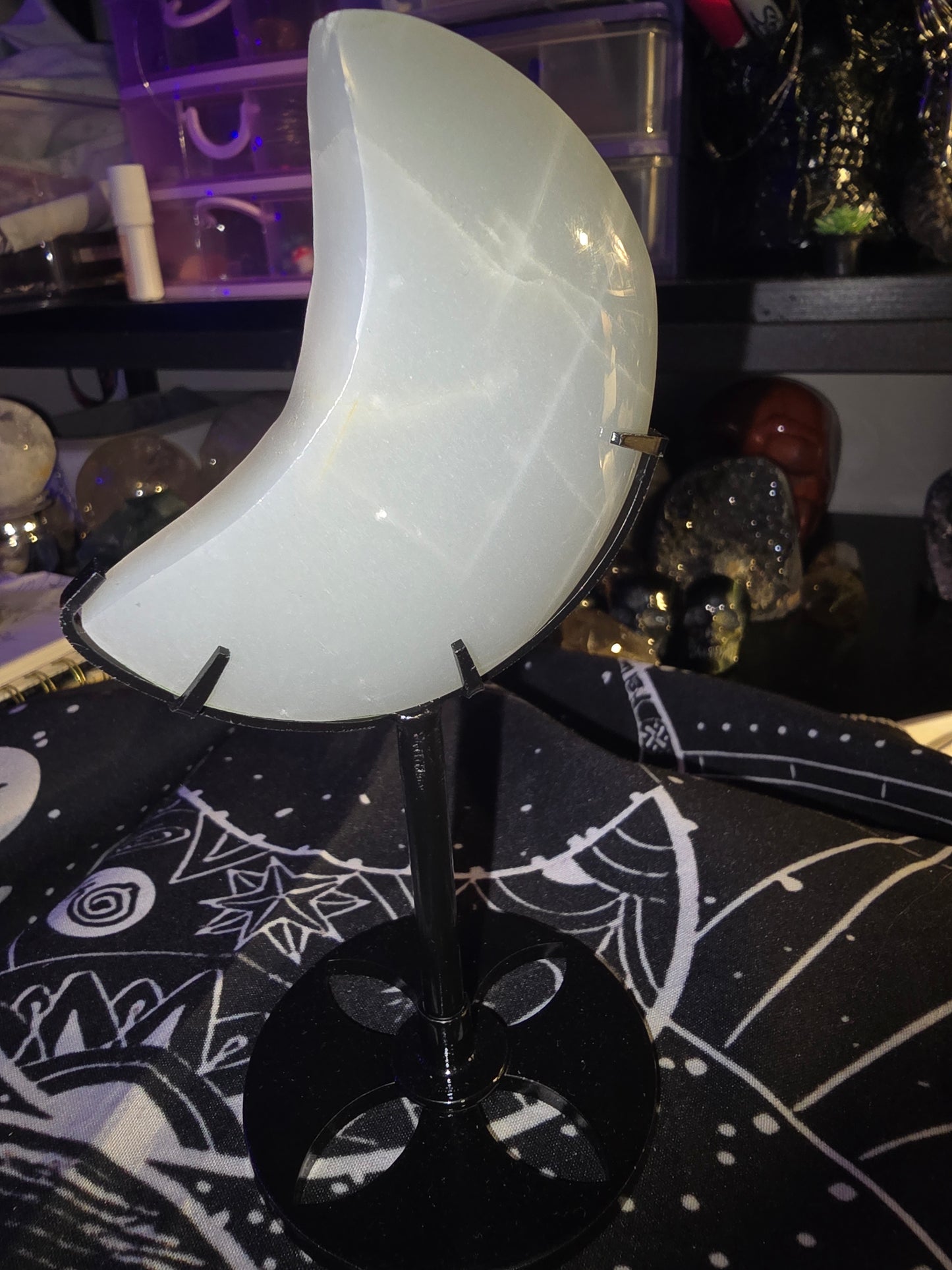 Green Moonstone Moon on Stand