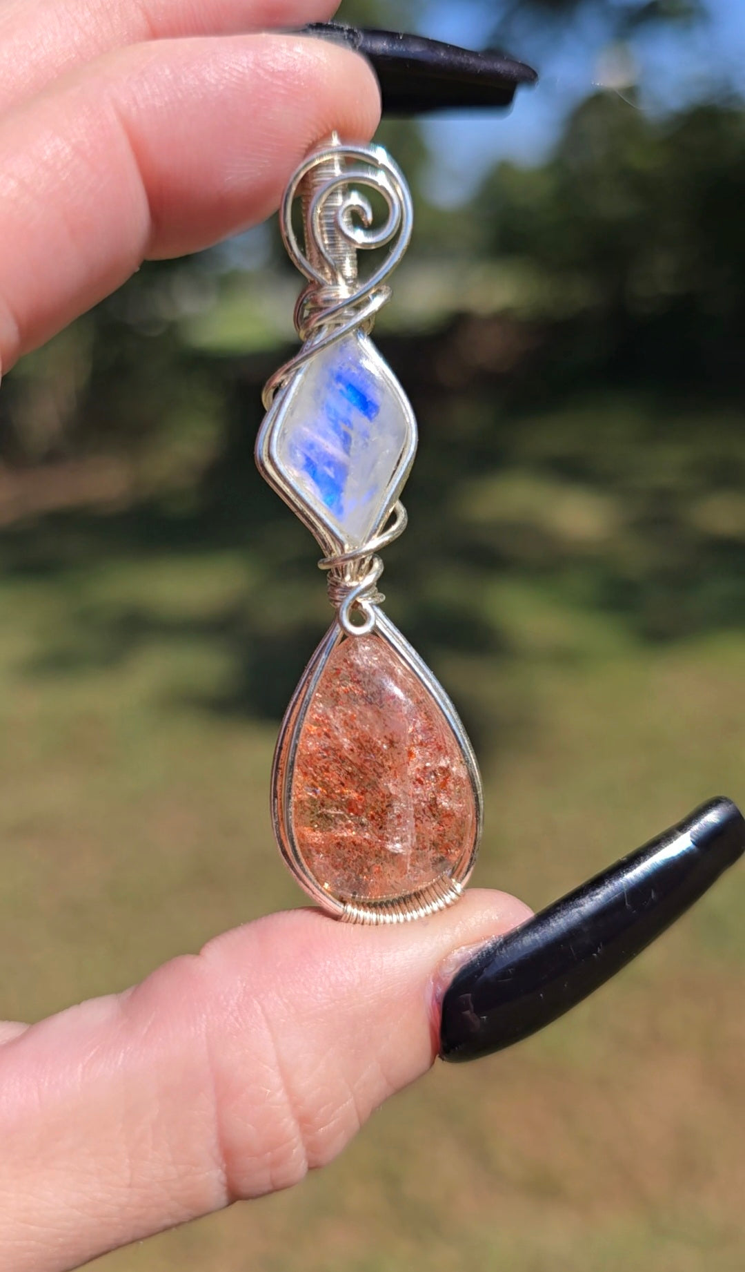 Lattice Sunstone & Moonstone Pendant | Balance & Intuition