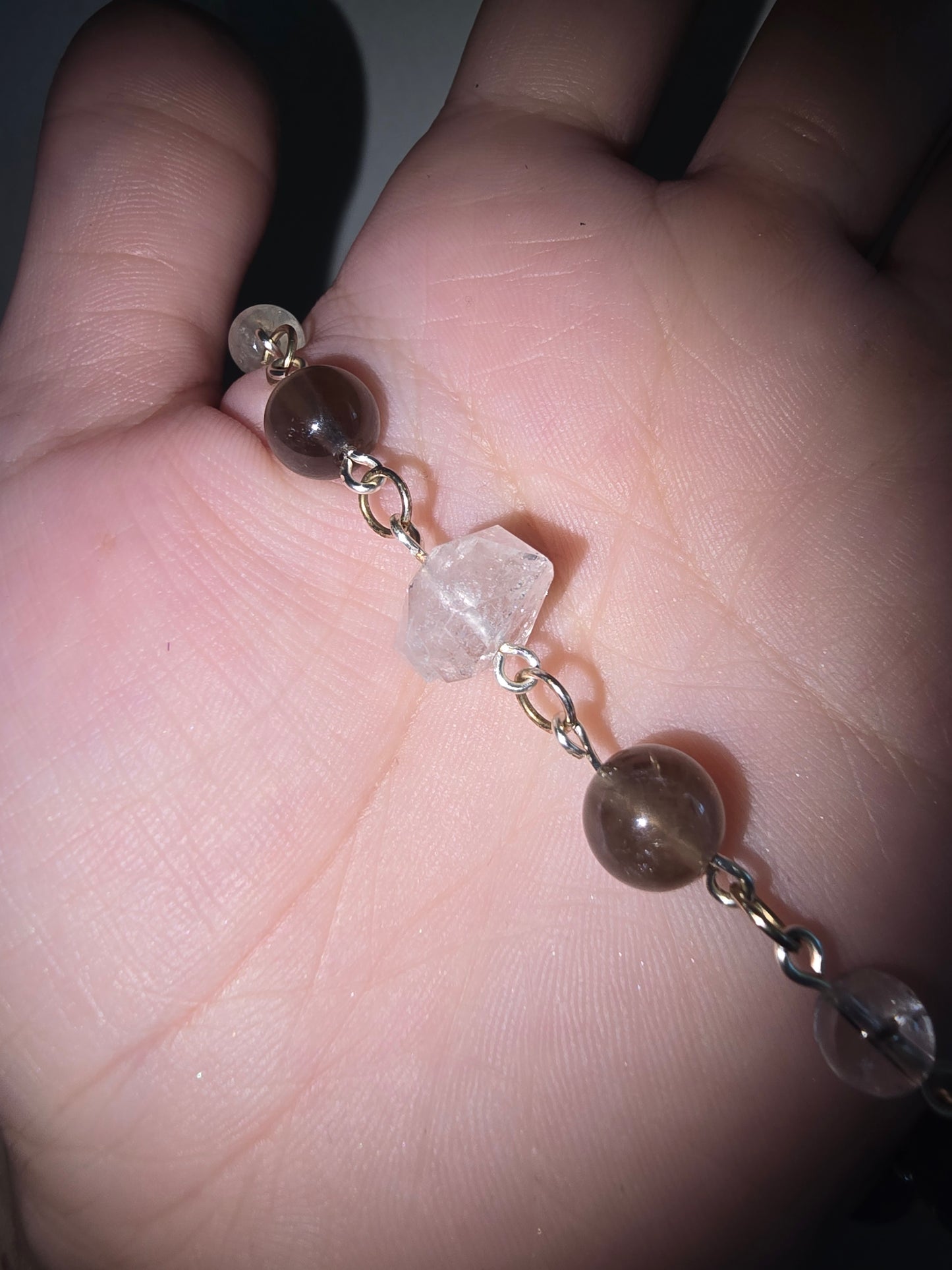 Handmade Beaded Bracelet Smokey Quartz and Diamond Quartz