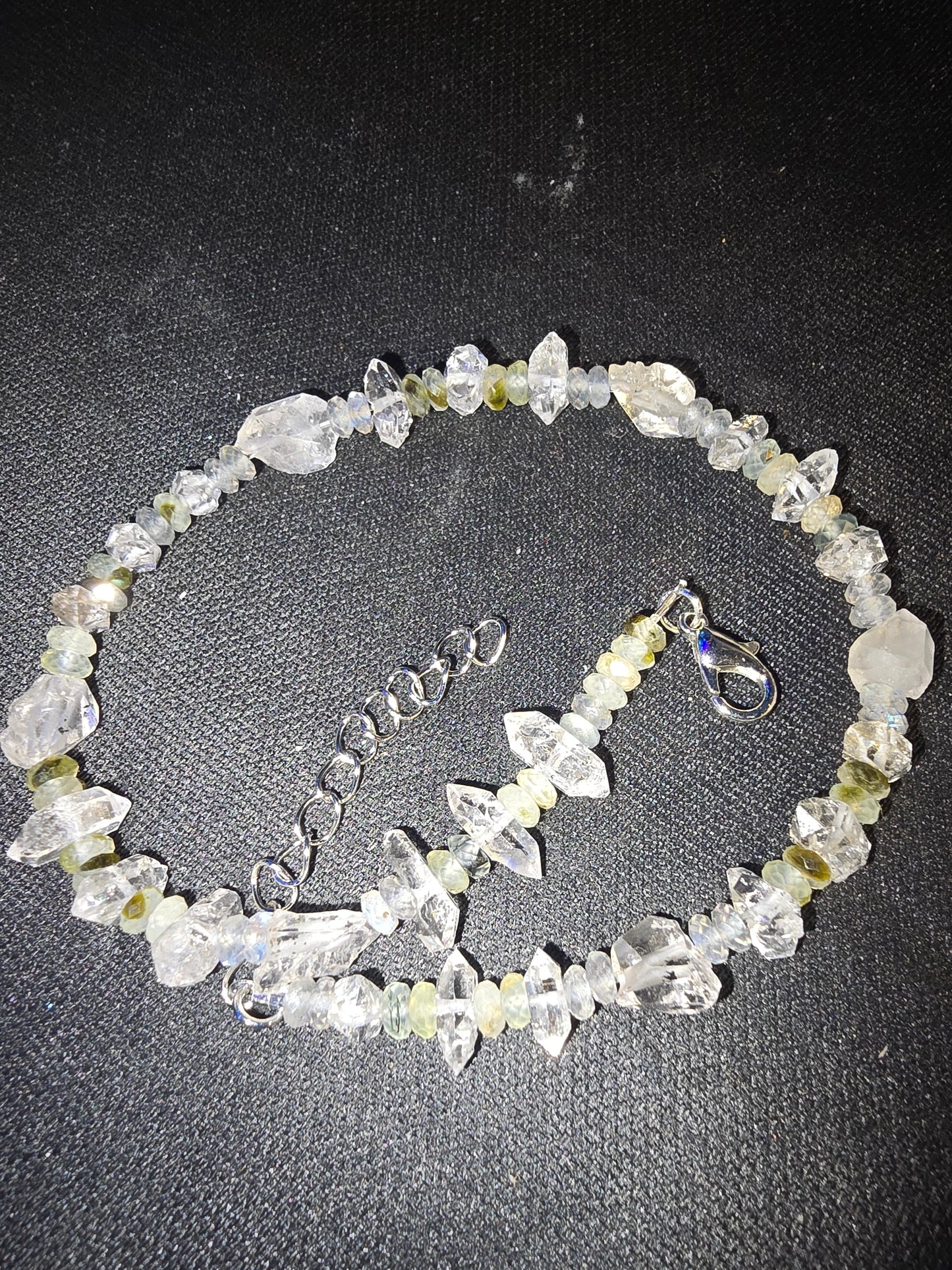 Prehnite with Epidote, Herkimer Diamond & Tibetan Quartz Anklet | Handmade Crystal Anklet