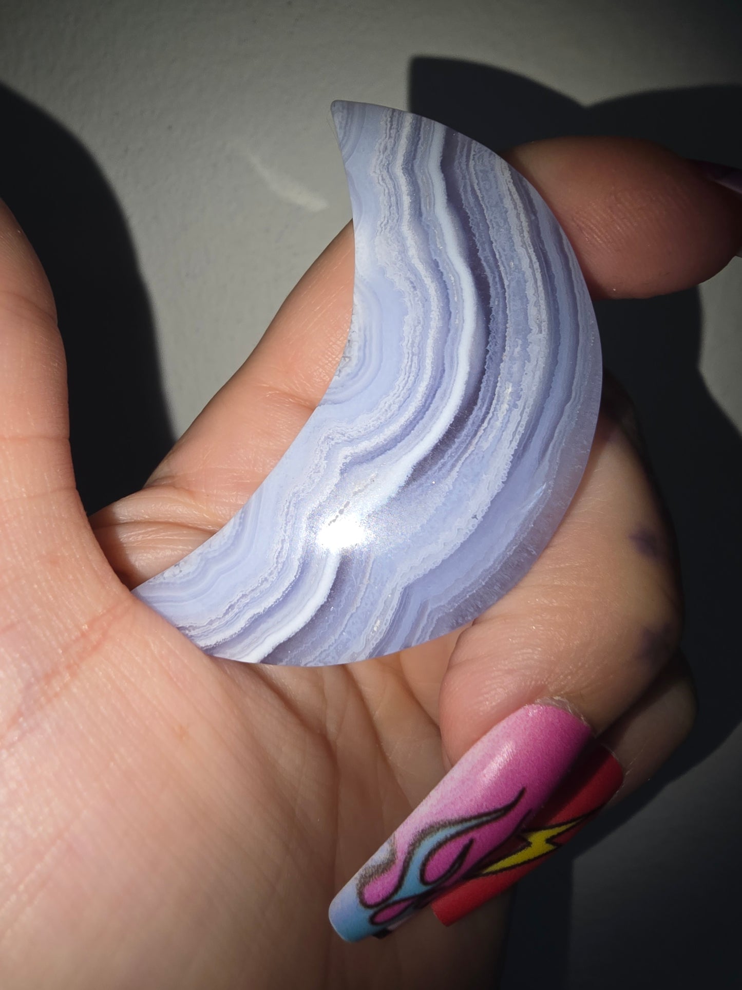 Blue Lace Agate Moon Carving
