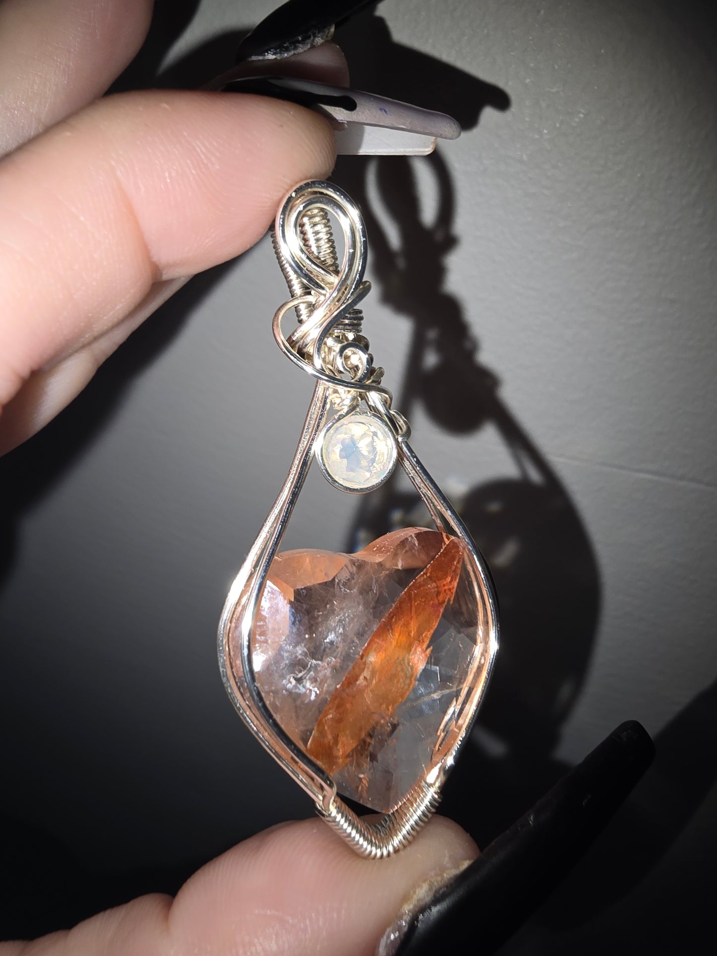 Heart-Shaped Fire Quartz Pendant with Ethiopian Opal Accent | Passion, Courage & Emotional Healing