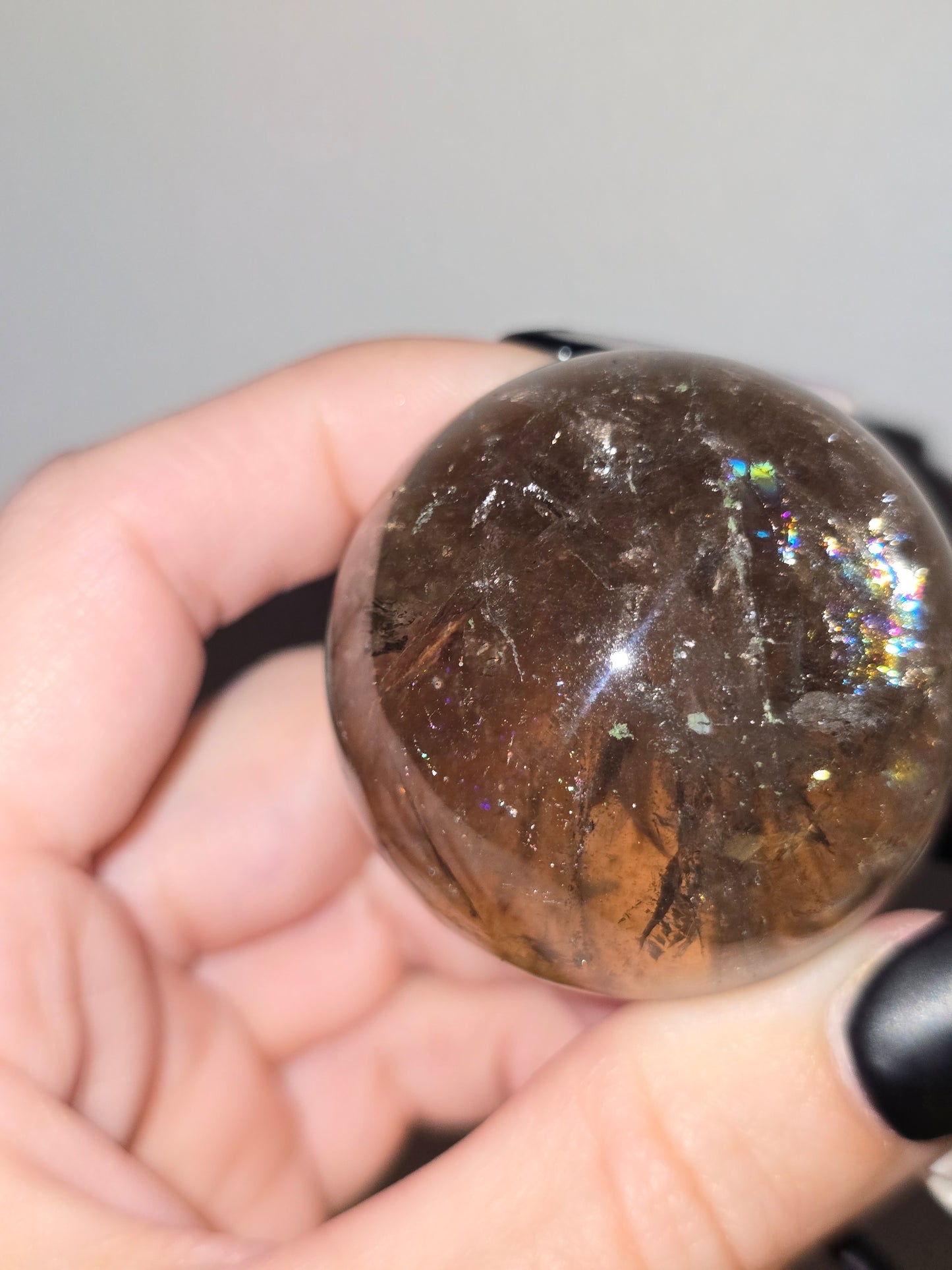 Smoky Quartz Sphere with Thousand Layer Garden Inclusion | Grounding, Growth & Transformation