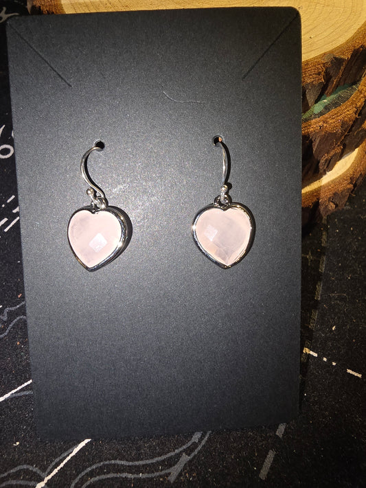 Rose Quartz Heart Earrings 925