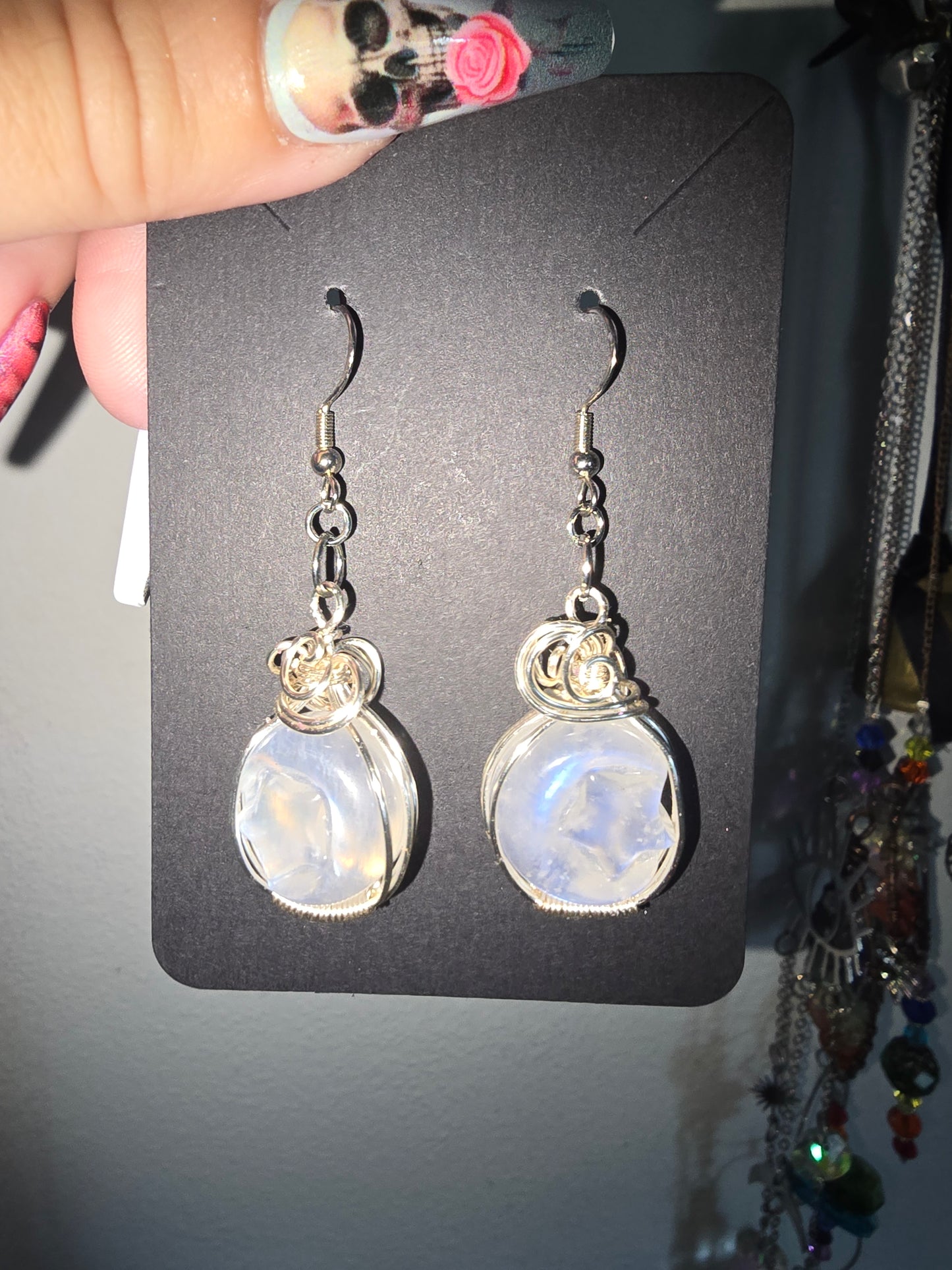 High grade Moonstone Moon and Star Wrapped Earrings 925