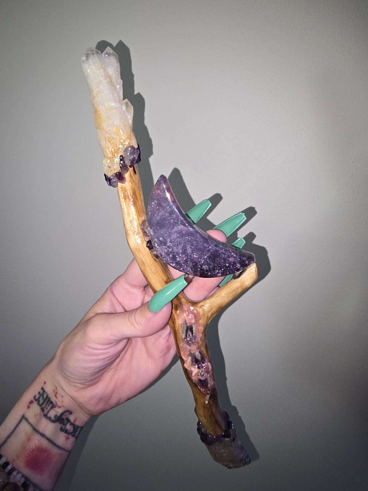 Handmade Crystal Wand | Lepidolite Moon & Mixed Crystals