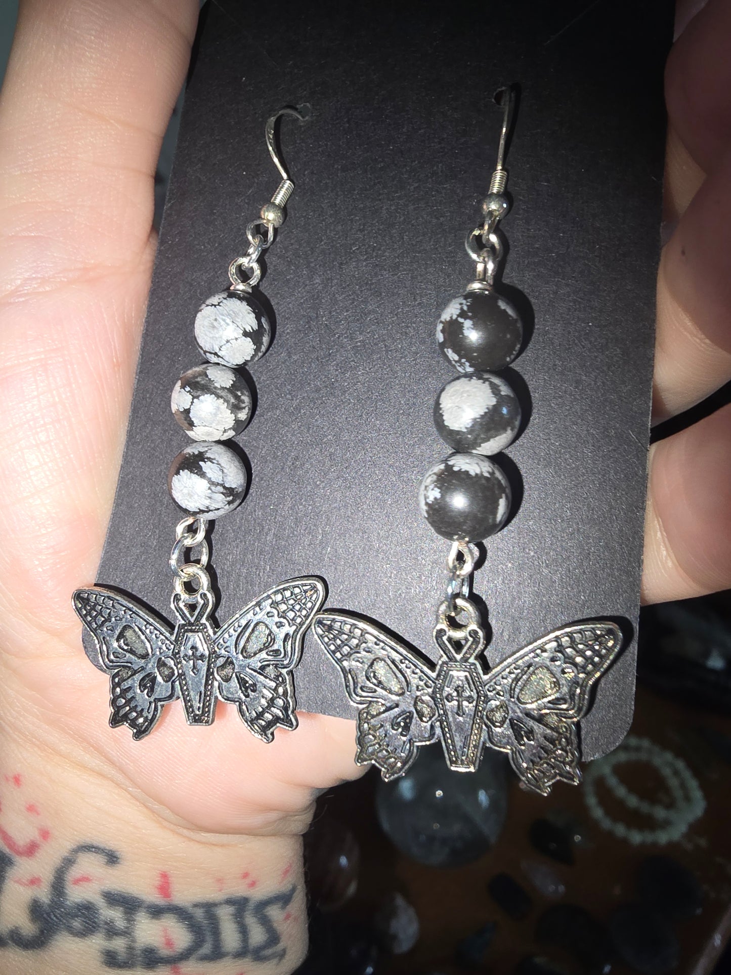 Snowflake Obsidian Earrings 925