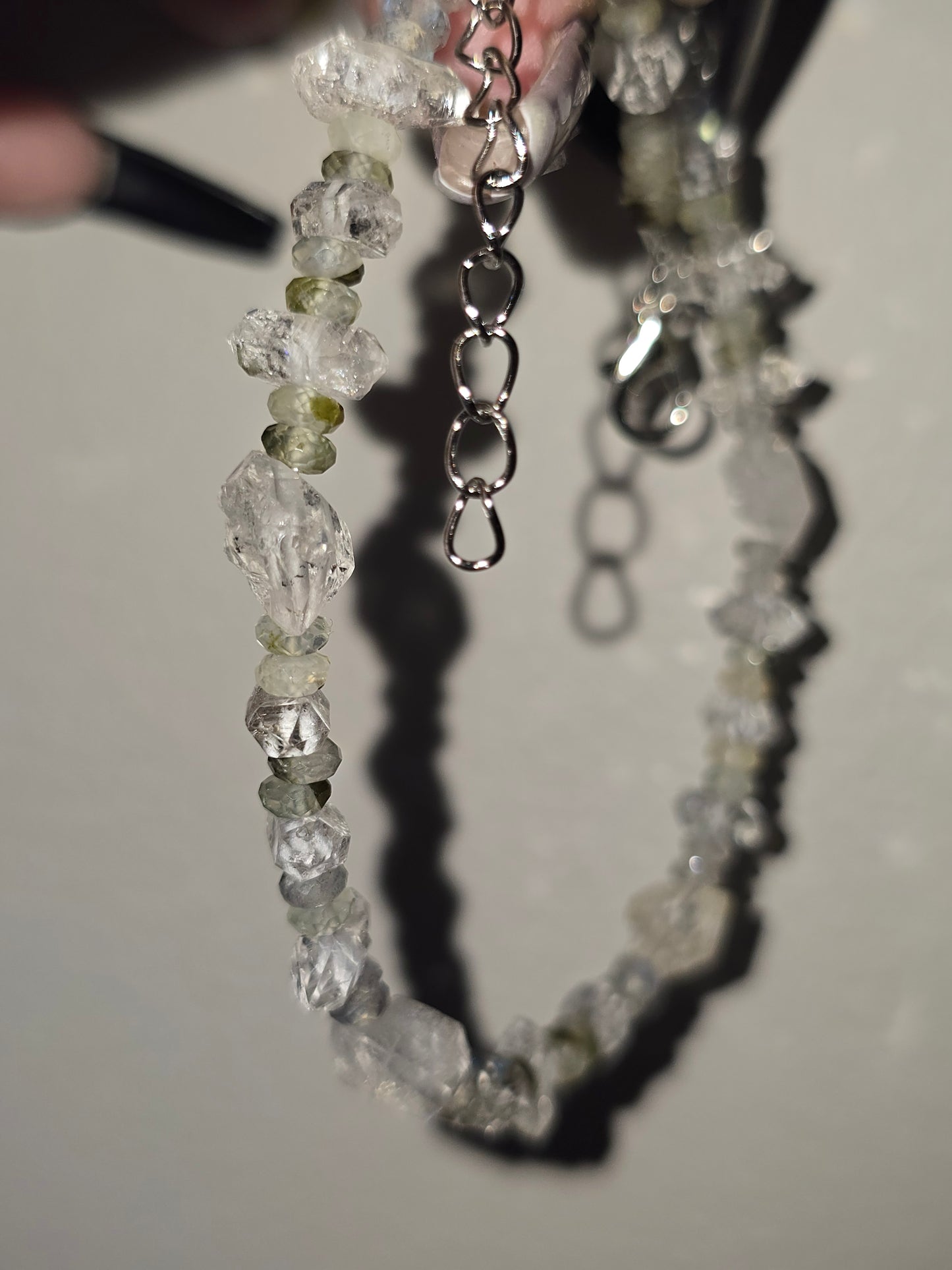 Prehnite with Epidote, Herkimer Diamond & Tibetan Quartz Anklet | Handmade Crystal Anklet