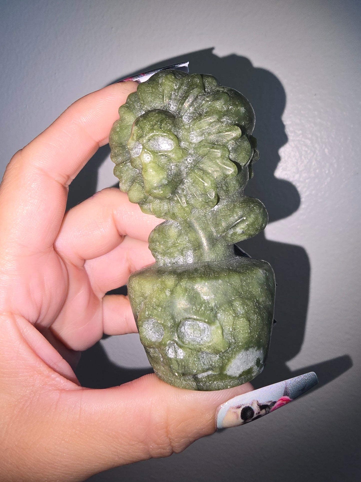 Jade Sunflowers and Skulls Carving