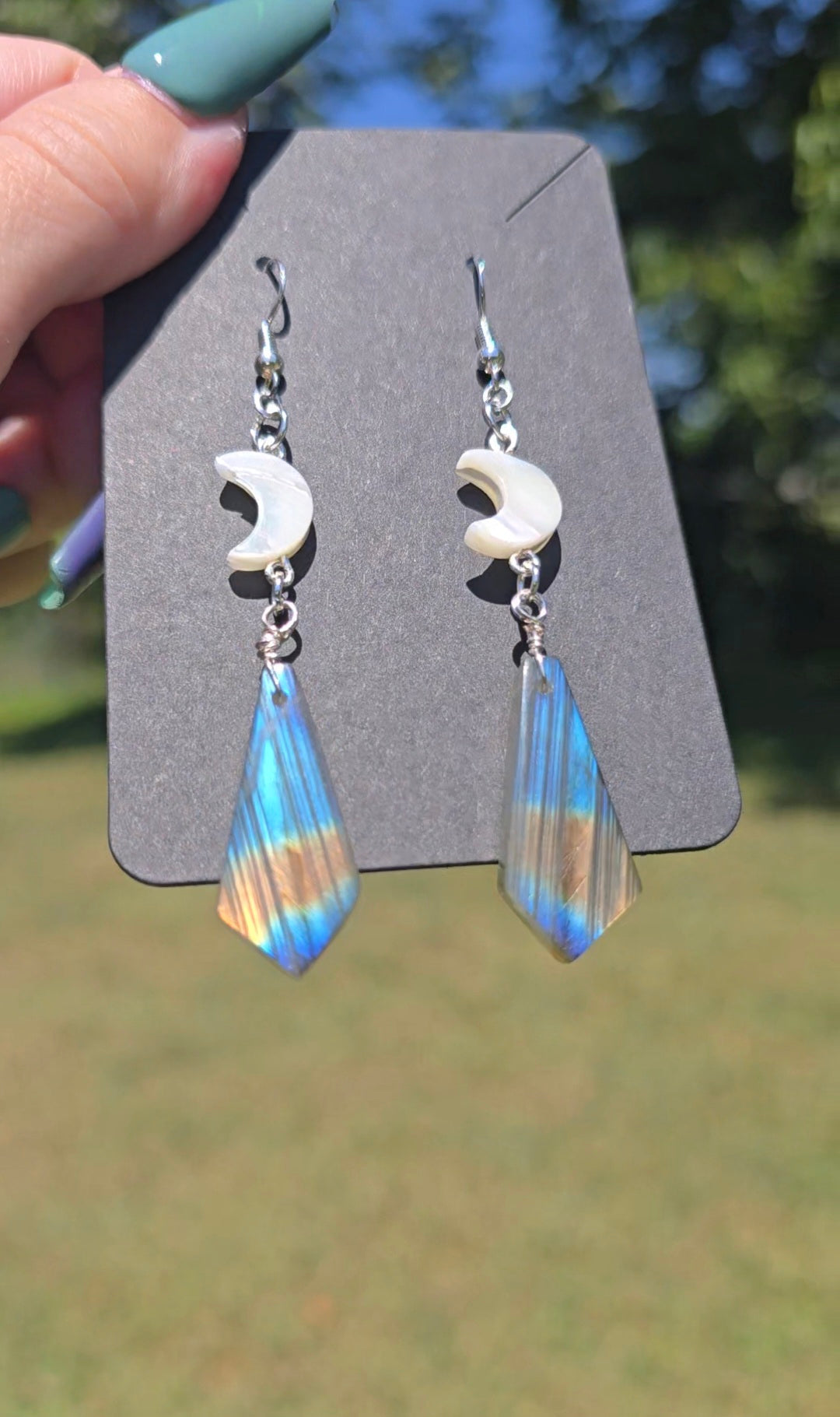 Labradorite & Mother of Pearl Moon Earrings | Intuition & Magic
