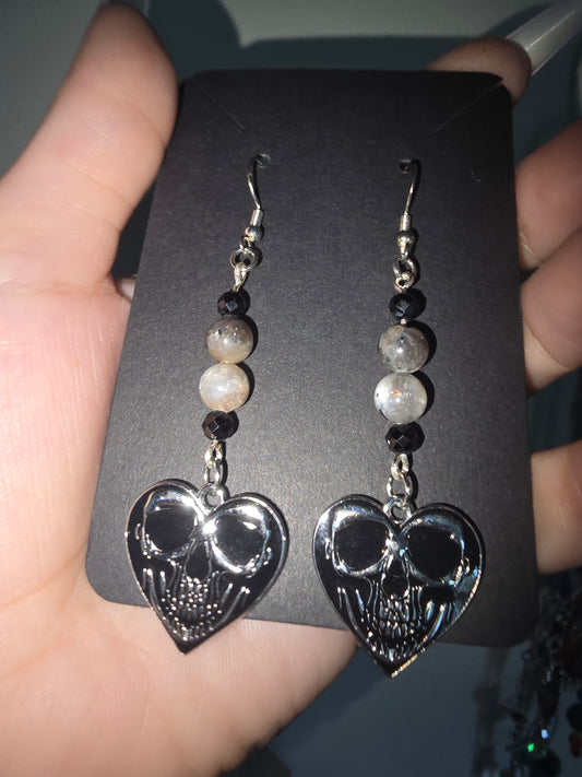 Sunstone Moonstone Skull Earrings 925