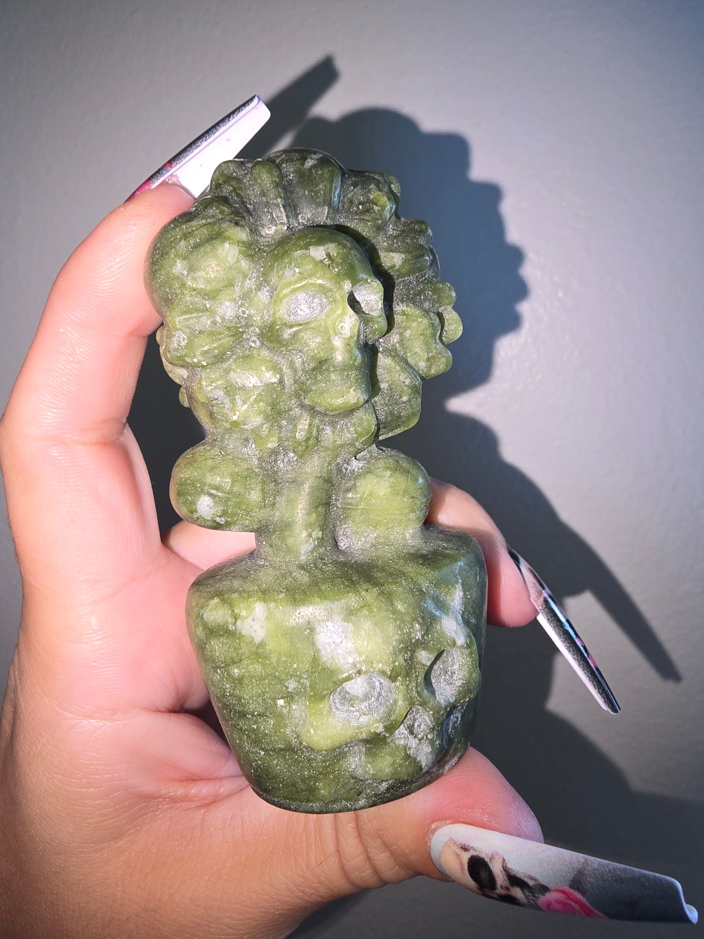 Jade Sunflowers and Skulls Carving