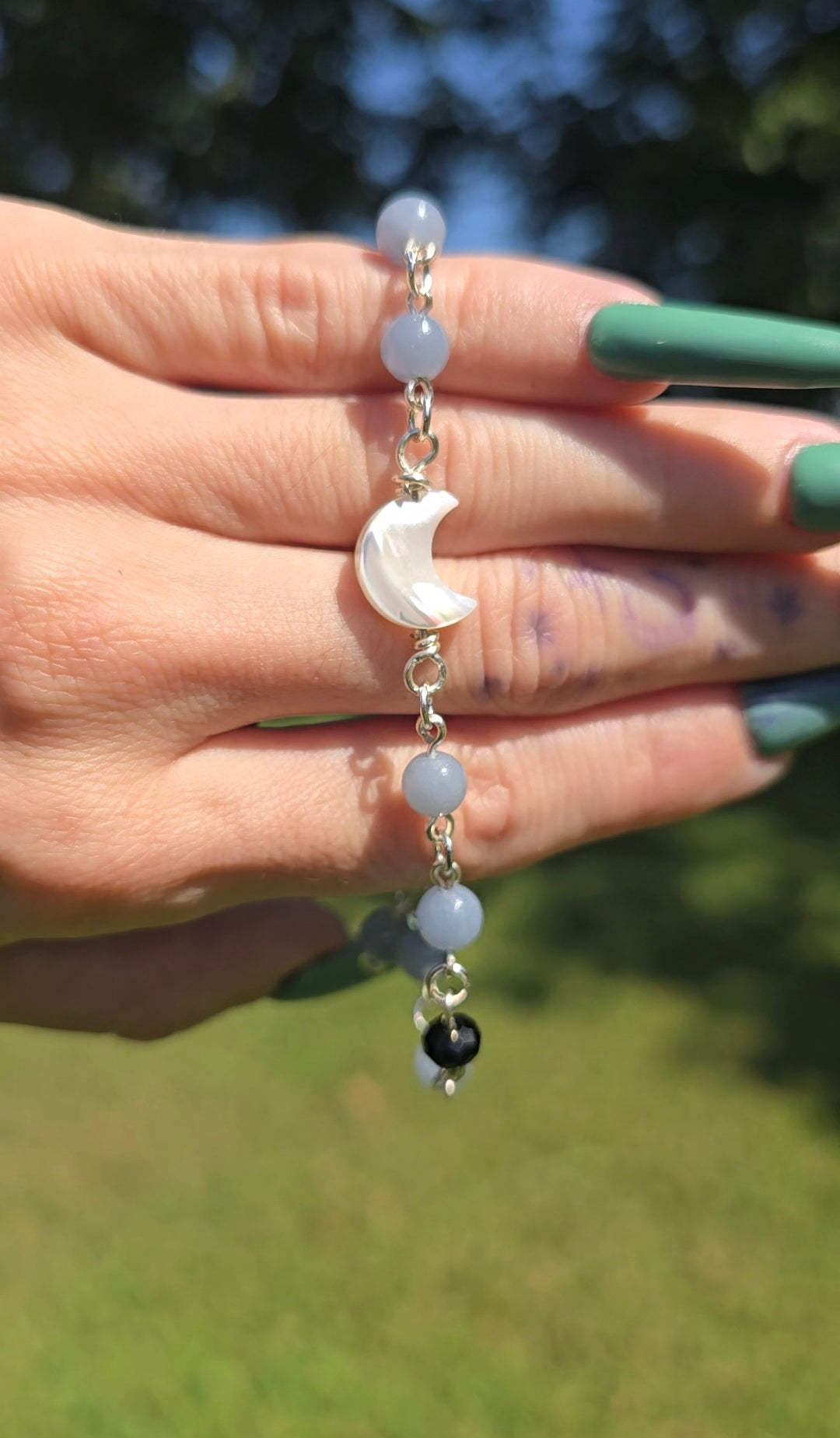 Angelite,Mother of Pearl Moon Bracelet | Peace & Communication