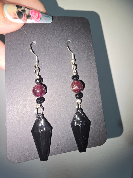 Star Garnet Black Coffin Earrings 925