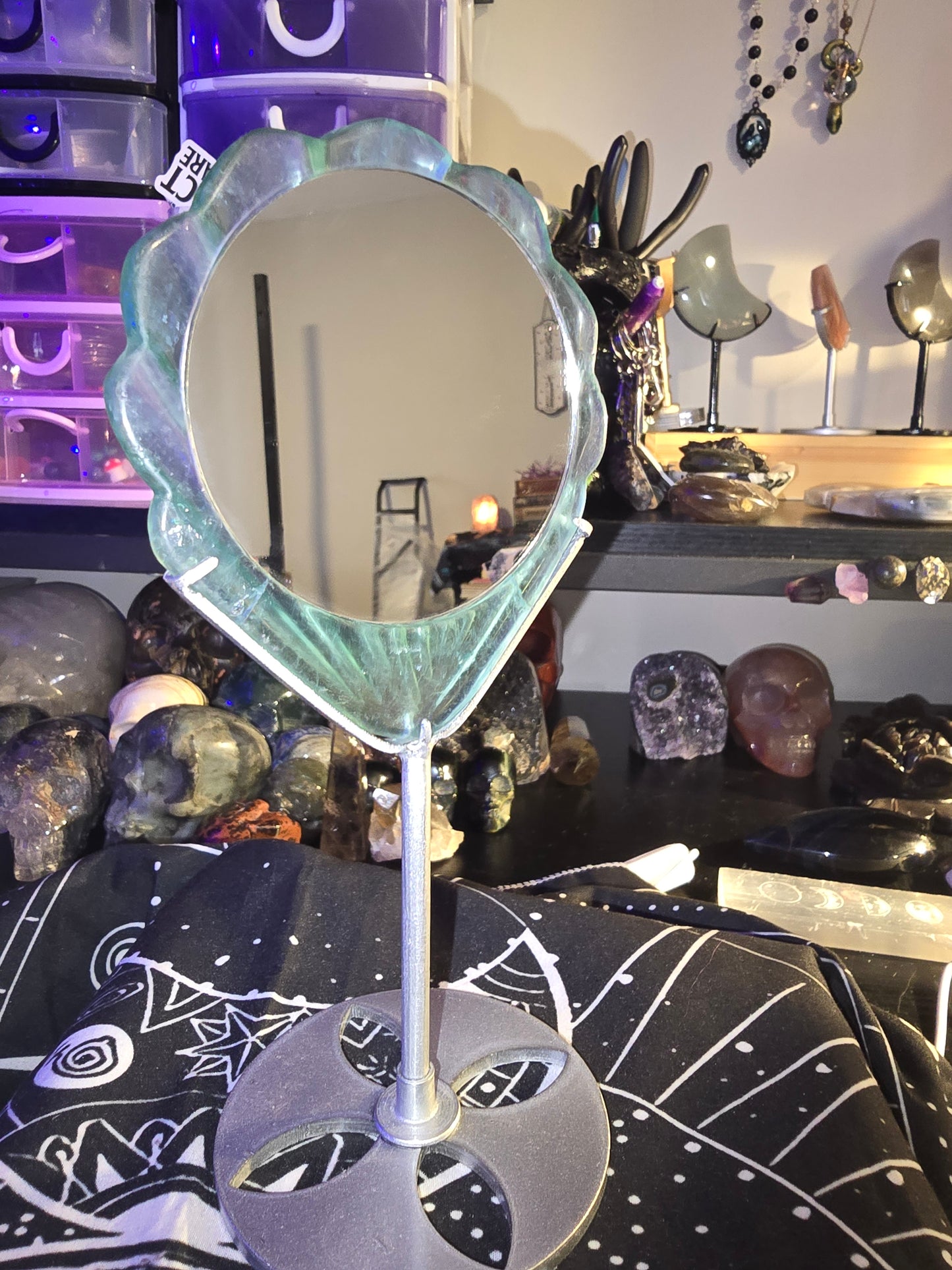 Green Fluorite Mirror on Stand