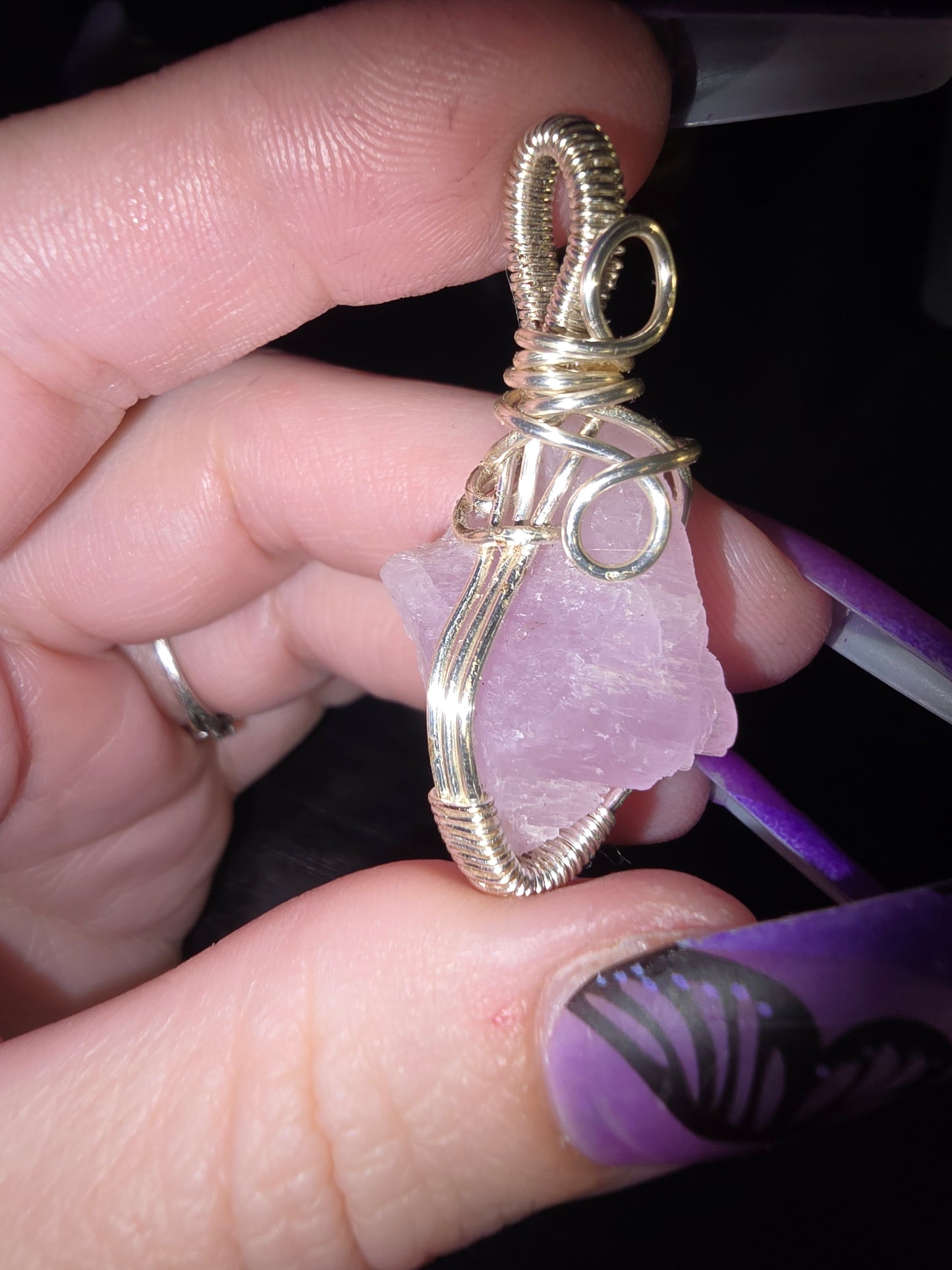 Raw Kunzite Wrapped Pendant