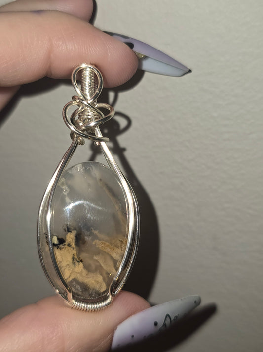 UV Reactive Plume Agate Pendant | Natural Fluorescent Crystal Pendant