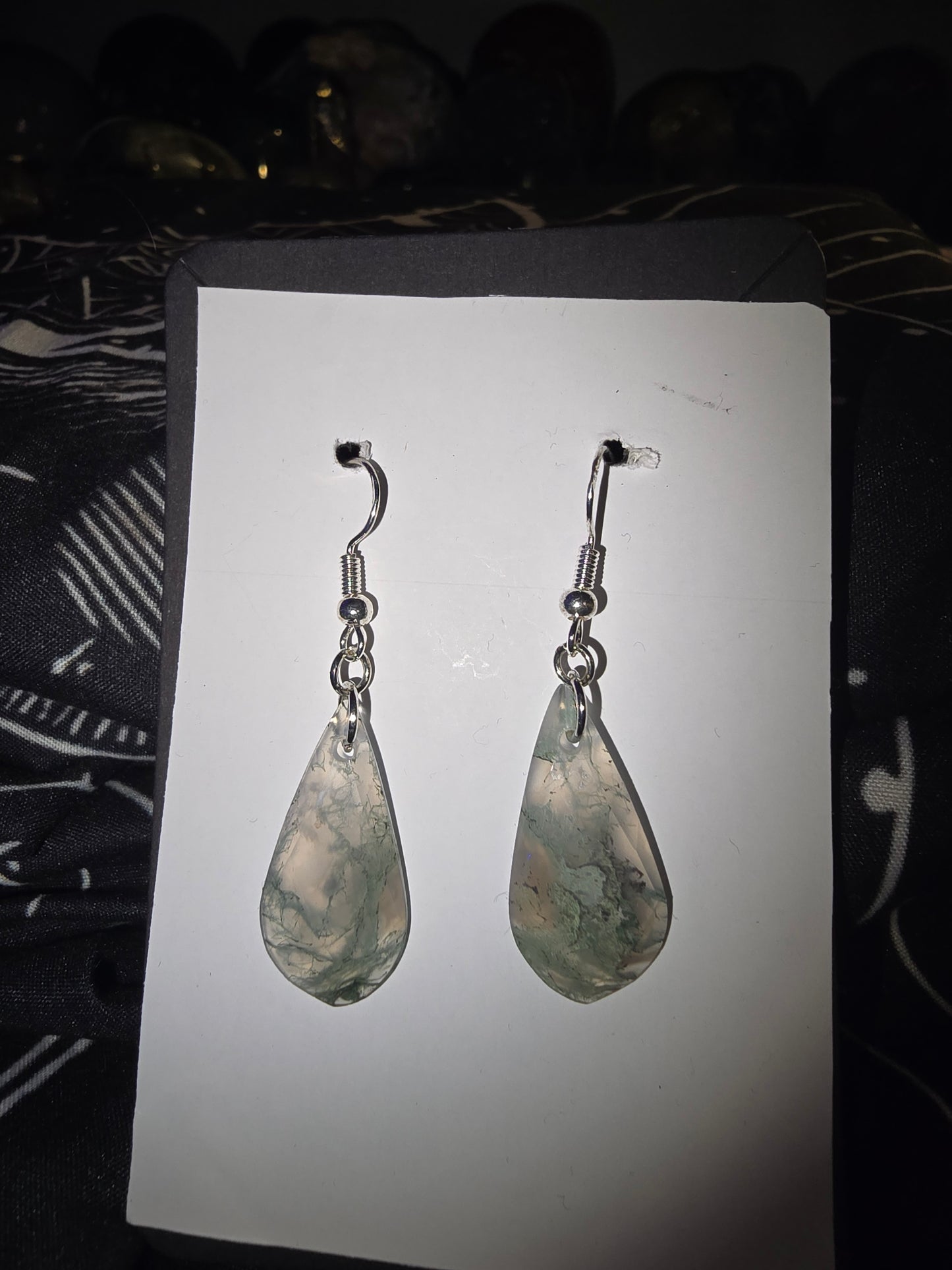 Rose Cut Moss Agate Earrings 925