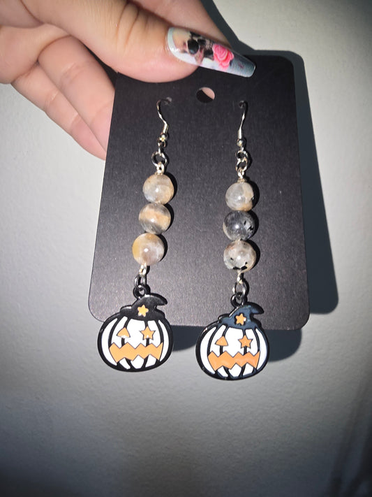 Sunstone Moonstone Pumpkin Earrings 925 | Protection & Intuition Crystal Jewelry