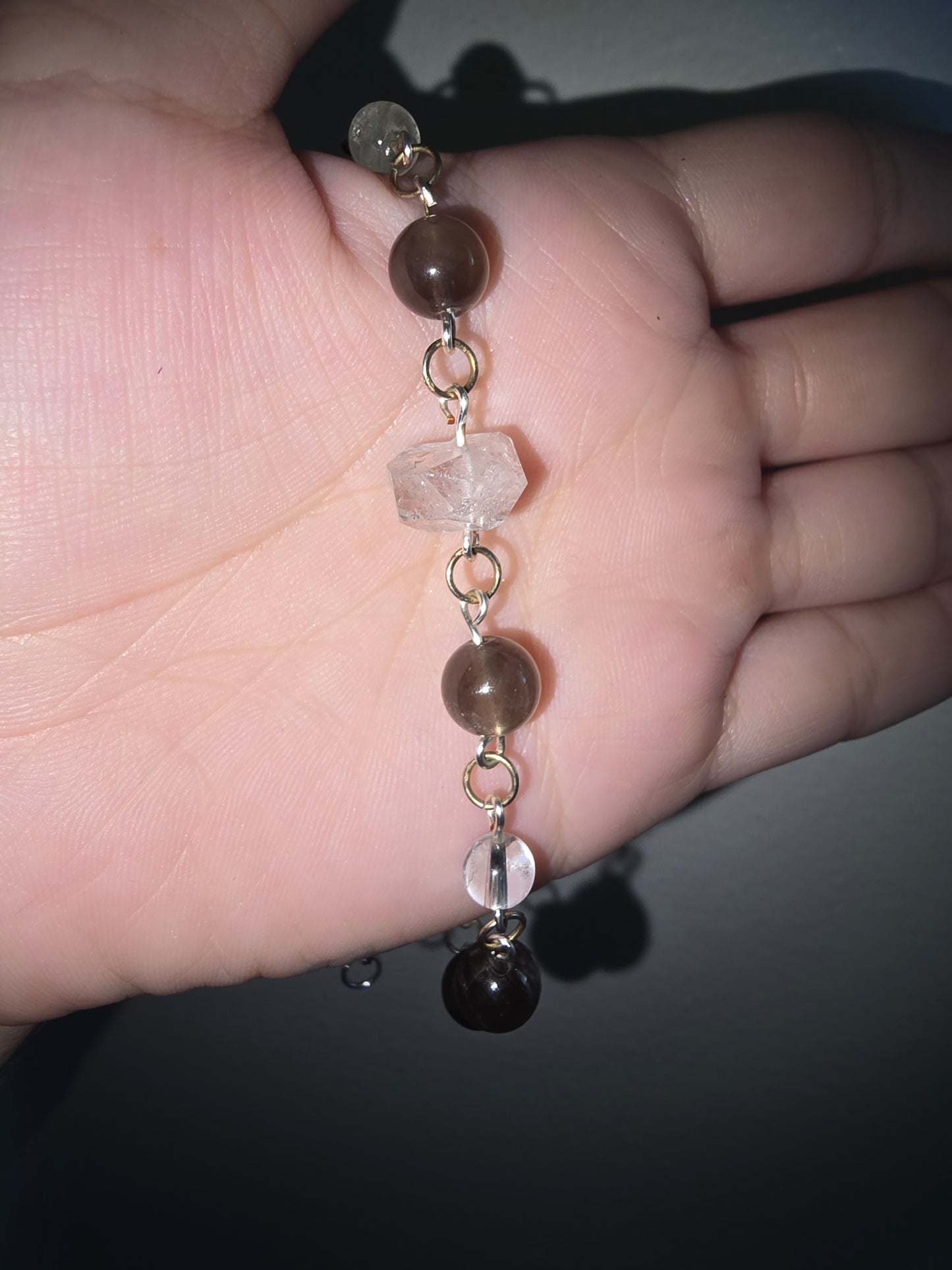 Handmade Beaded Bracelet Smokey Quartz and Diamond Quartz