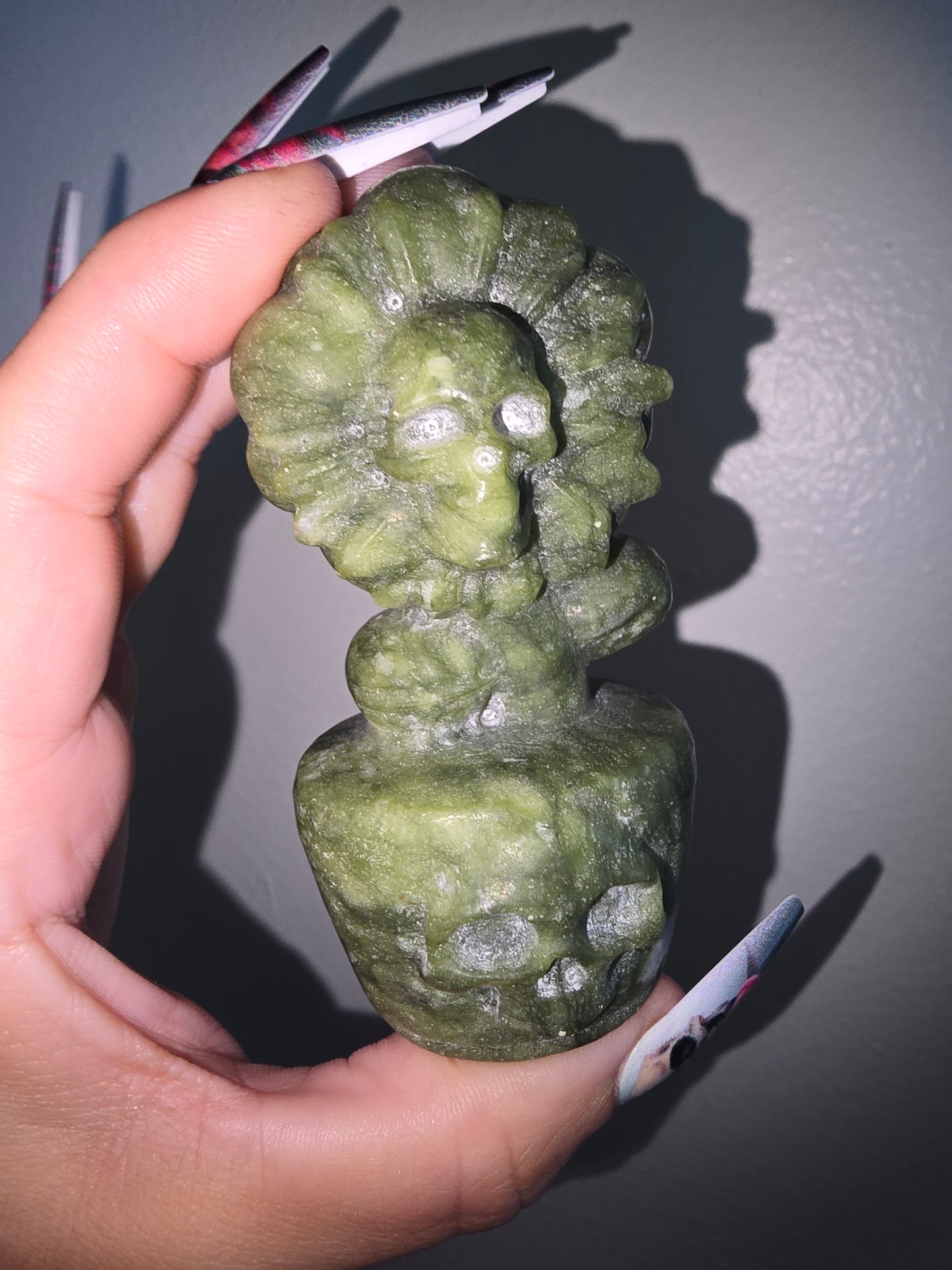 Jade Sunflowers and Skulls Carving