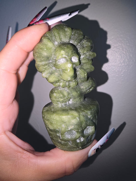 Jade Sunflowers and Skulls Carving