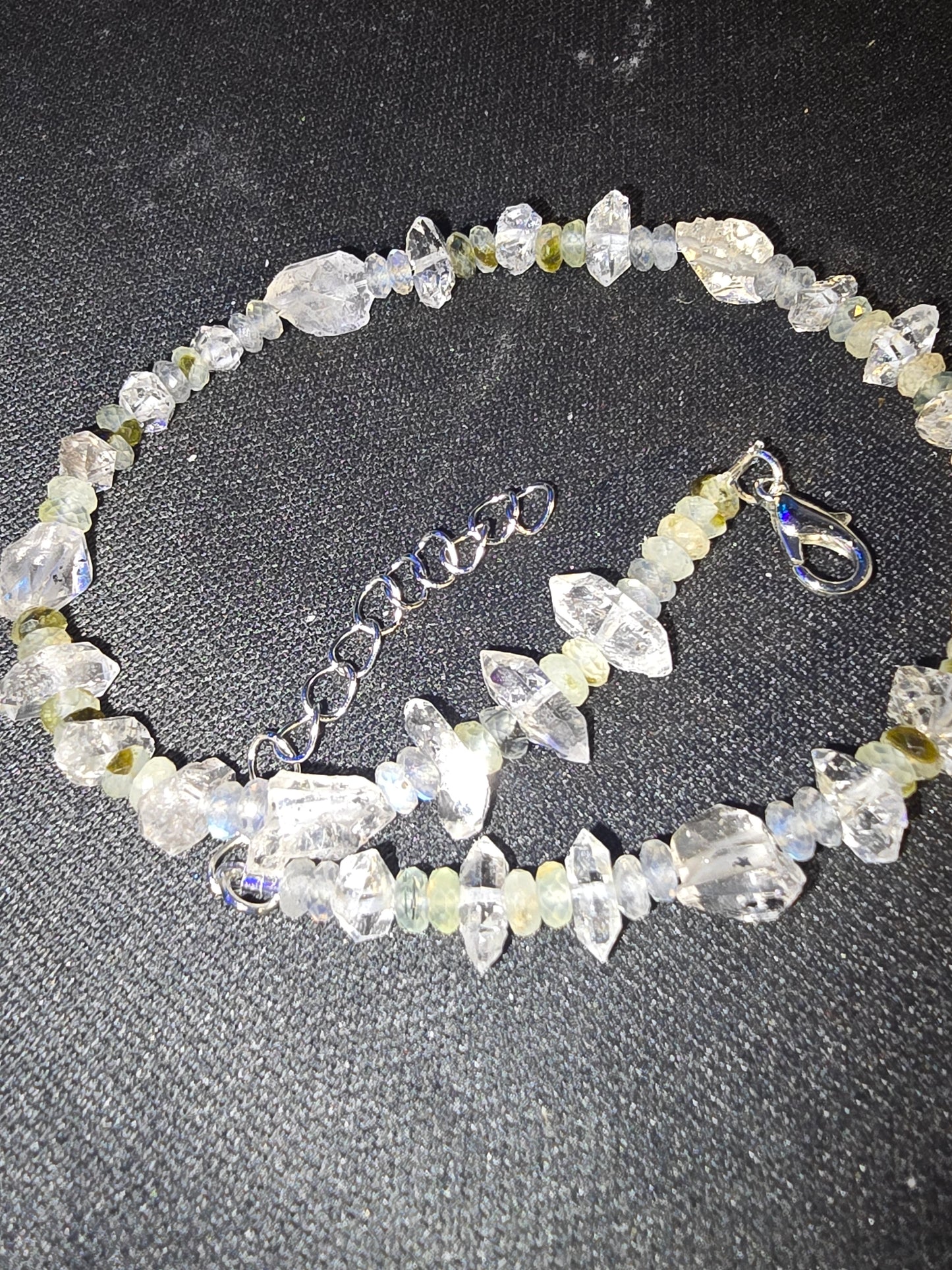 Prehnite with Epidote, Herkimer Diamond & Tibetan Quartz Anklet | Handmade Crystal Anklet