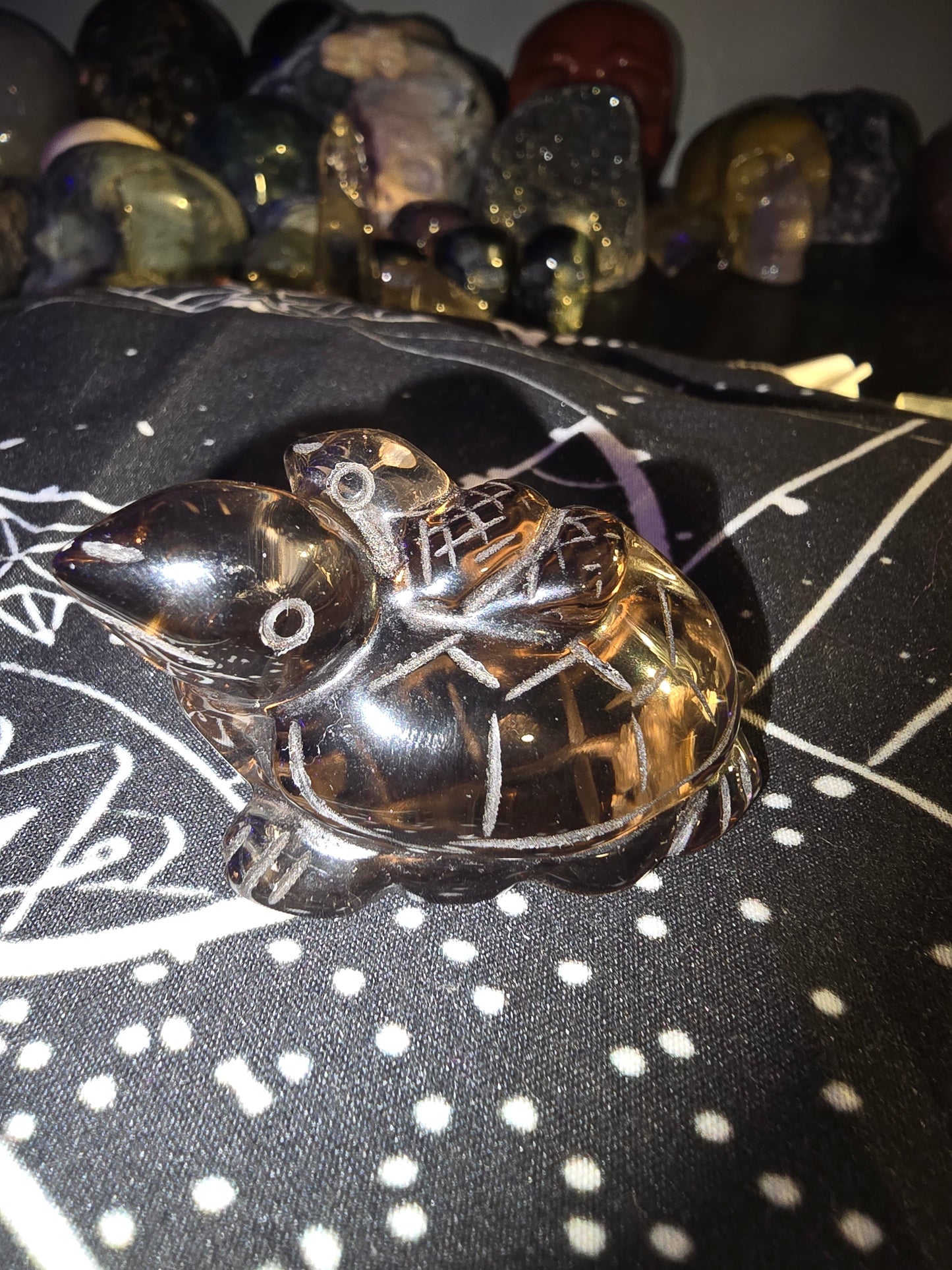Smokey Quartz Turtle and Snake Carving