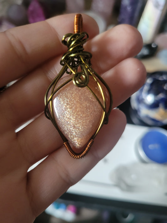 Peach Moonstone Wire Wrapped Pendant