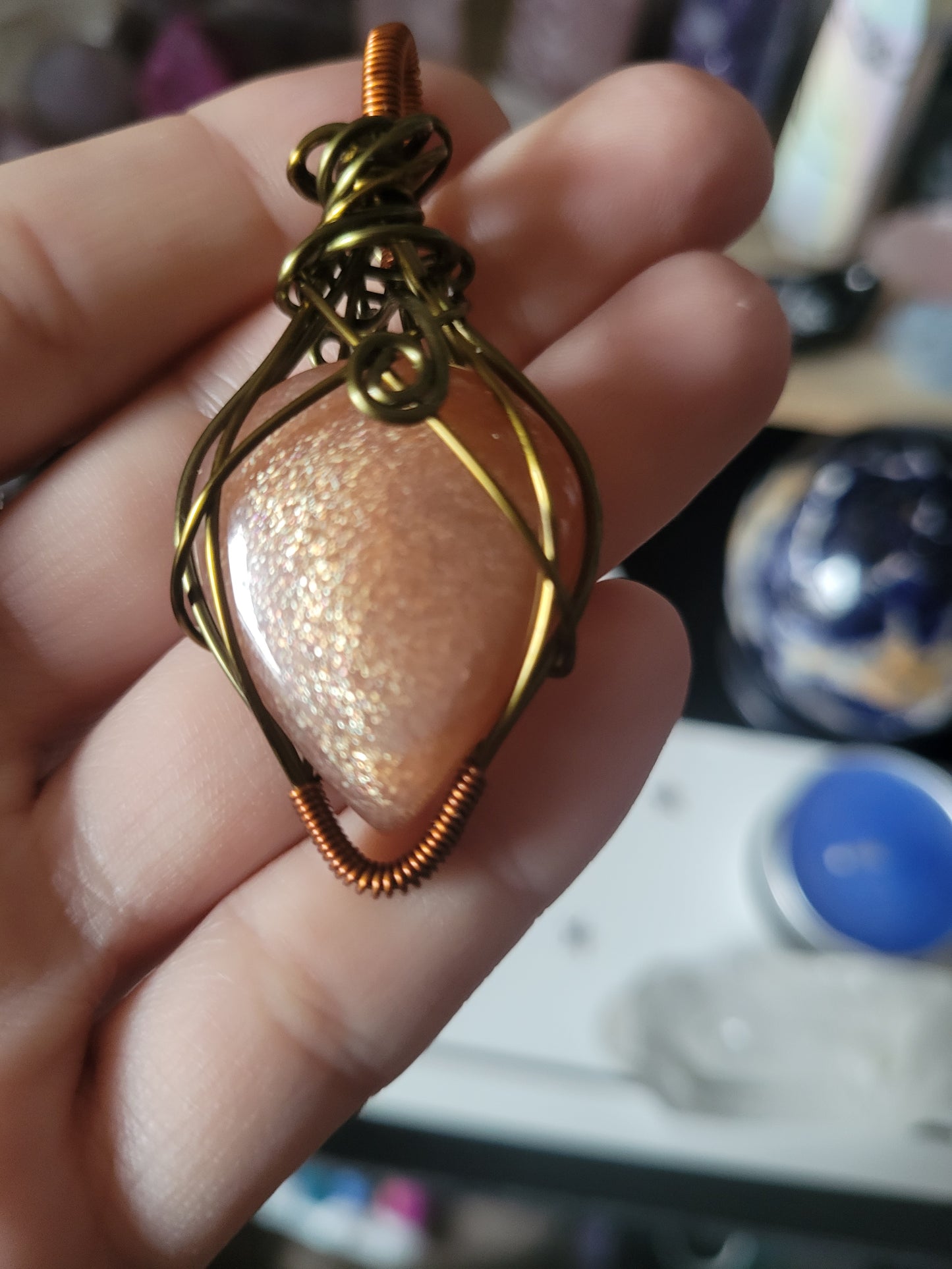 Peach Moonstone Wire Wrapped Pendant