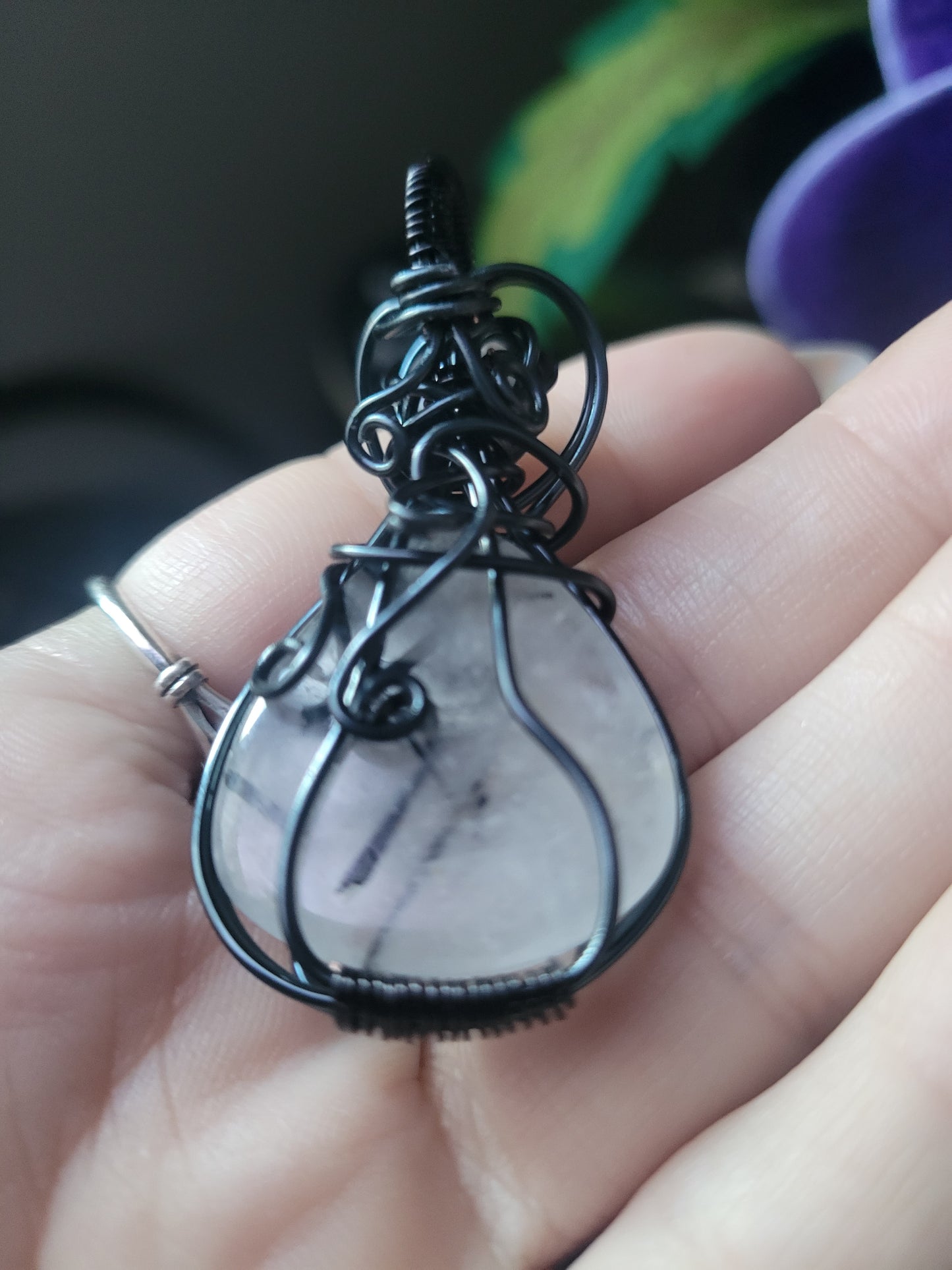 Tourmalated Quartz, Moonstone & Amethyst Wrapped Pendant