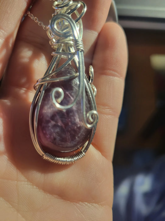 Gem Lepidolite Pendant Silver