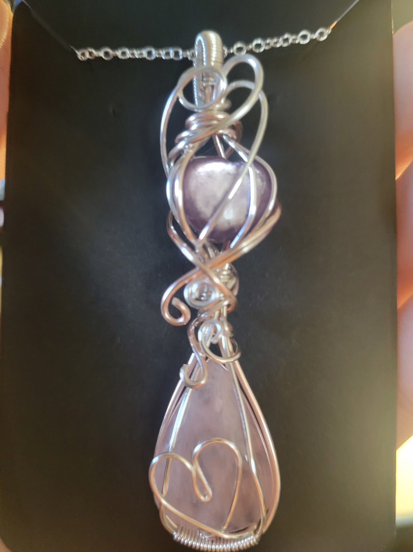 Rose Quartz & Gem Lepidolite Heart