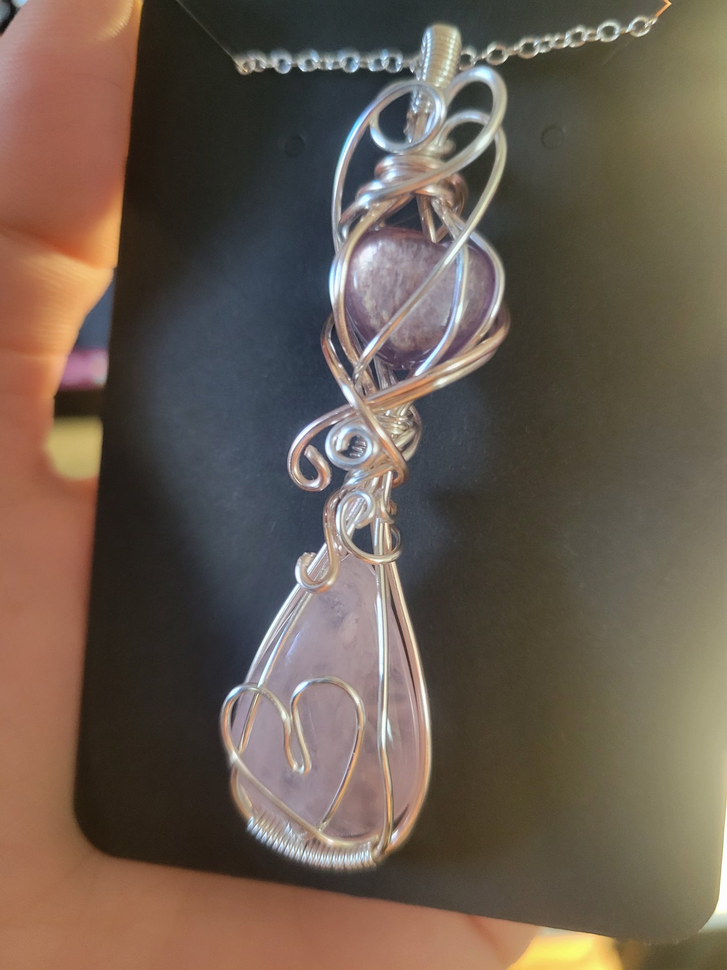 Rose Quartz & Gem Lepidolite Heart