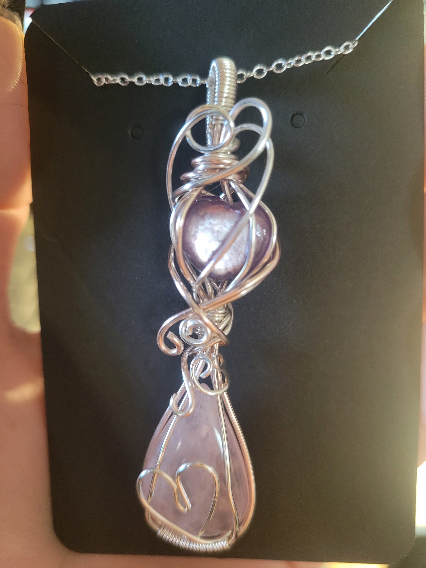 Rose Quartz & Gem Lepidolite Heart