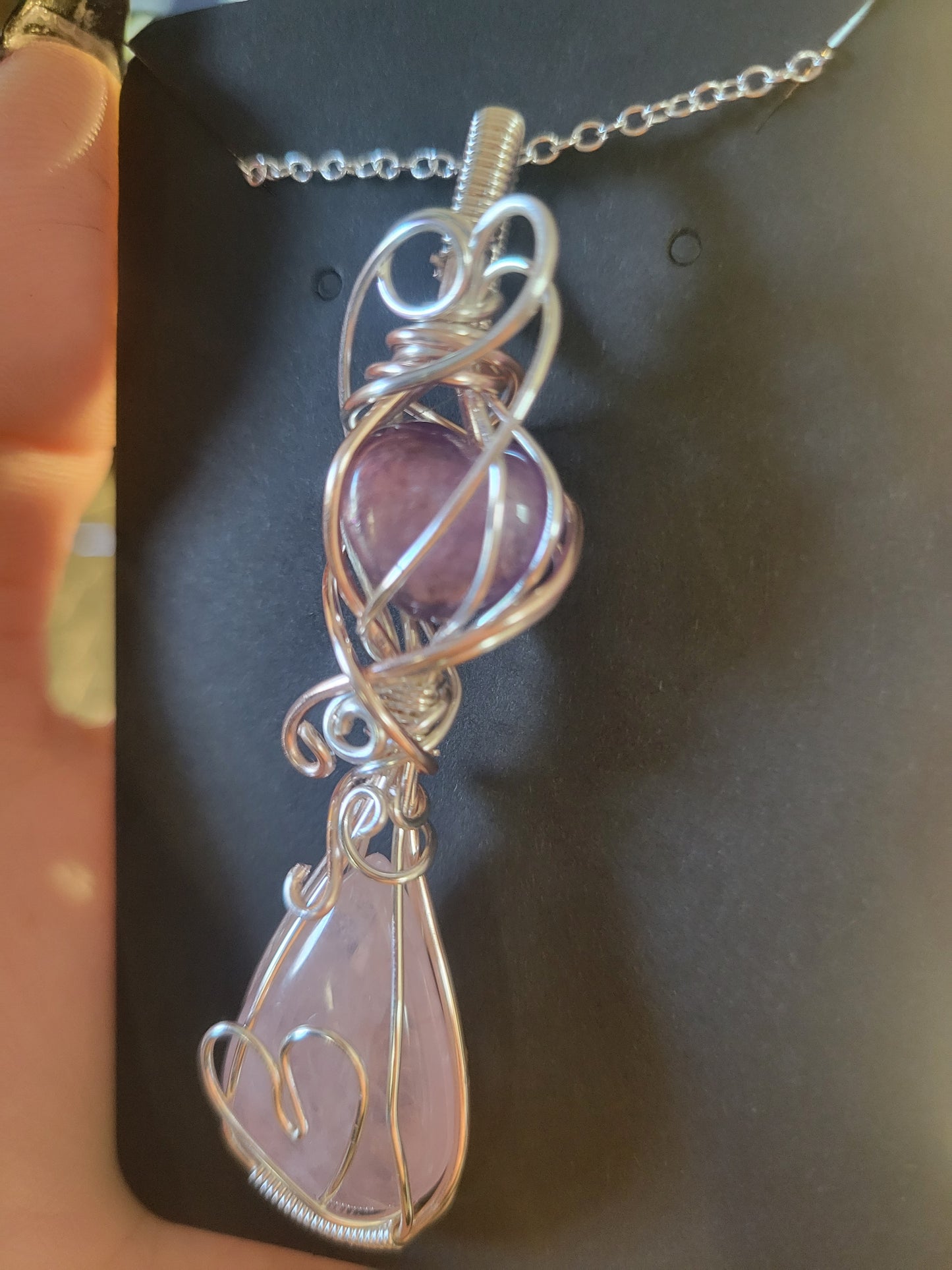 Rose Quartz & Gem Lepidolite Heart