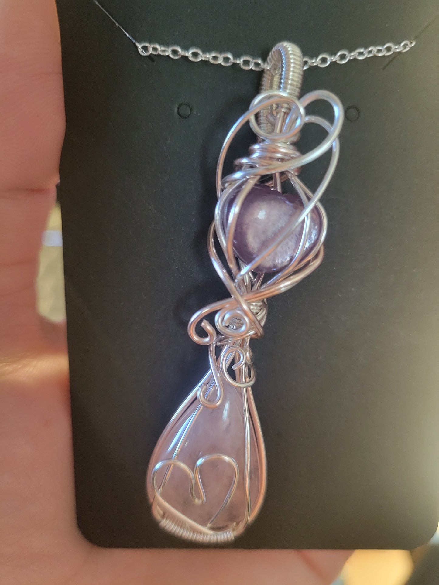 Rose Quartz & Gem Lepidolite Heart