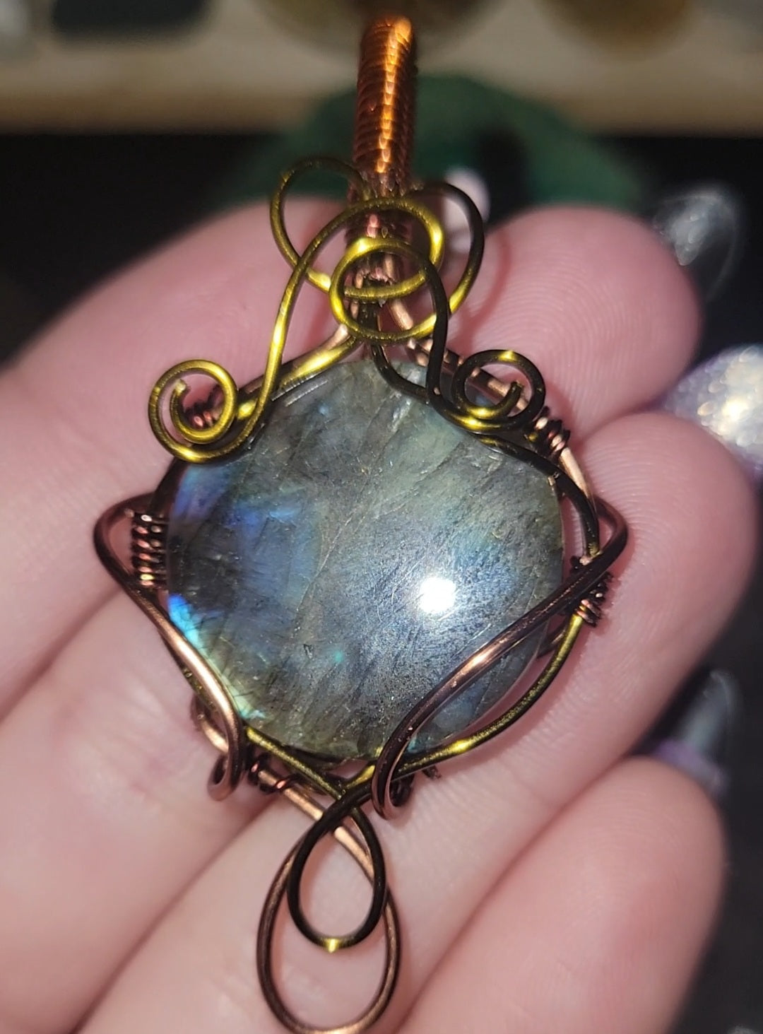 Labradorite Wrapped Pendant in Copper