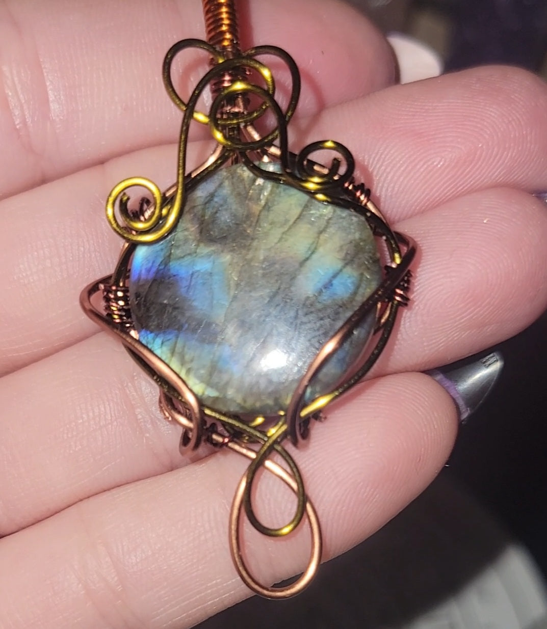 Labradorite Wrapped Pendant in Copper