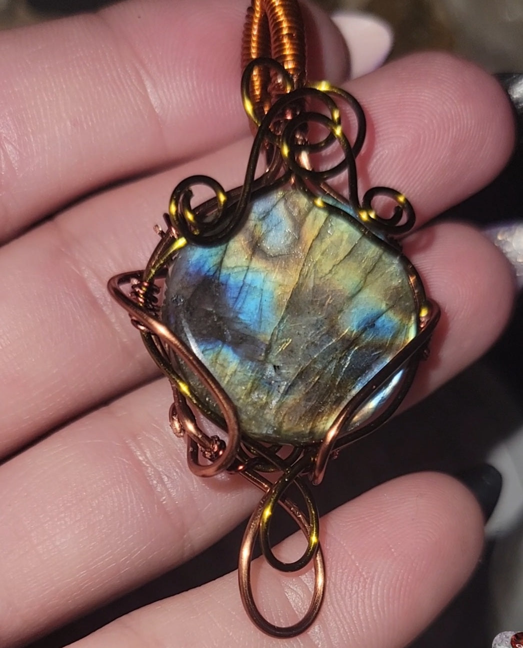 Labradorite Wrapped Pendant in Copper