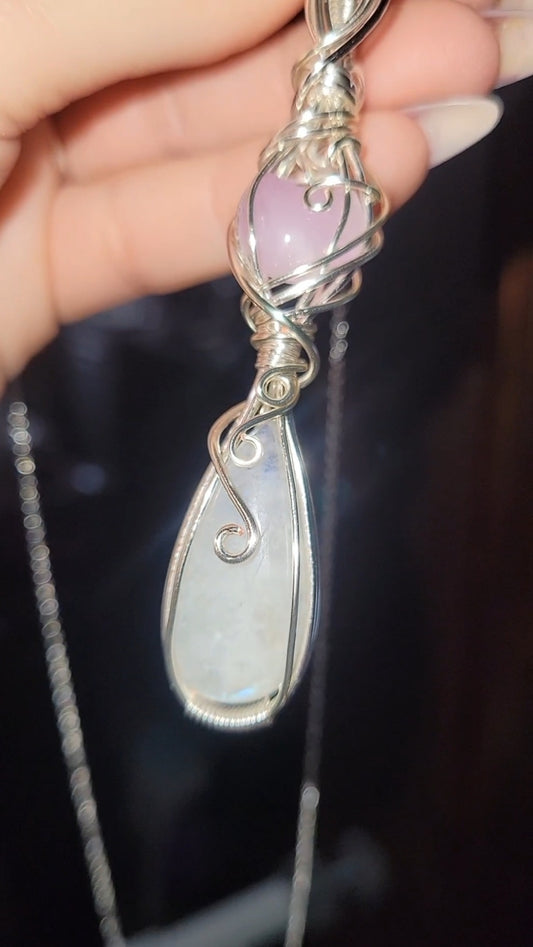 Kunzite Moon & Moonstone Pendant